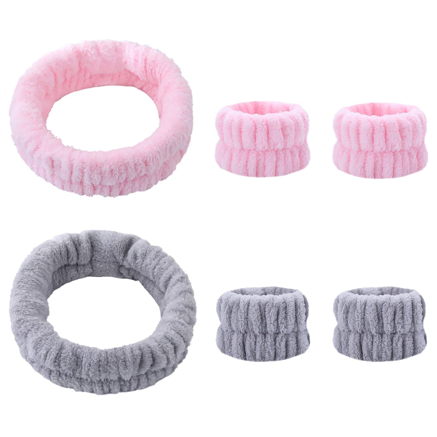 KEYRI 6 Pieces Facial Headbands and Spa Wristbands for Makeup and Washing Face Band Elastic Washing Wristbands for Shower Sport Yoga (Pink, Grey)