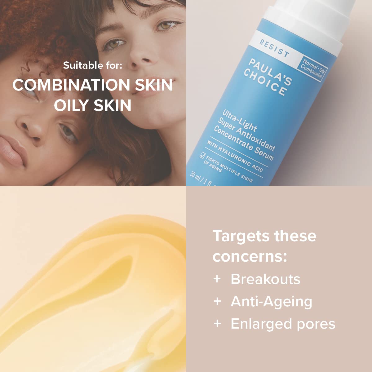 Paula's Choice RESIST Ultra-Light Antioxidant Anti-Aging Serum - Facial Treatment Reduces Dilated Pores - with Niacinamide & Hyaluronic Acid - Combination to Oily Skin - 30 ml