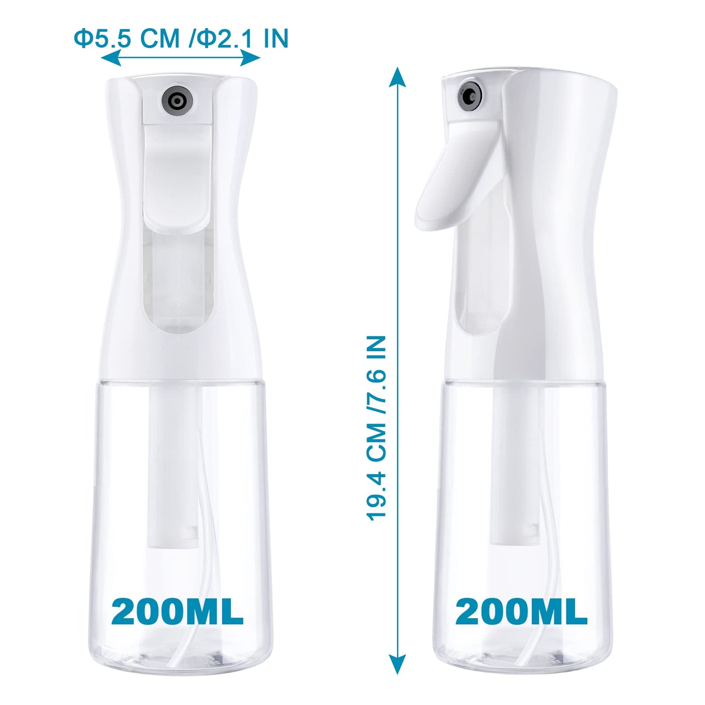 URAQT Hairdressing Water Spray Bottle, 200ml Fine Mist Continuous Sprayer, Refillable Hair Spray Bottle, Empty Spray Bottles for Hair Styling, Plants, Pets, Cleaning (White)
