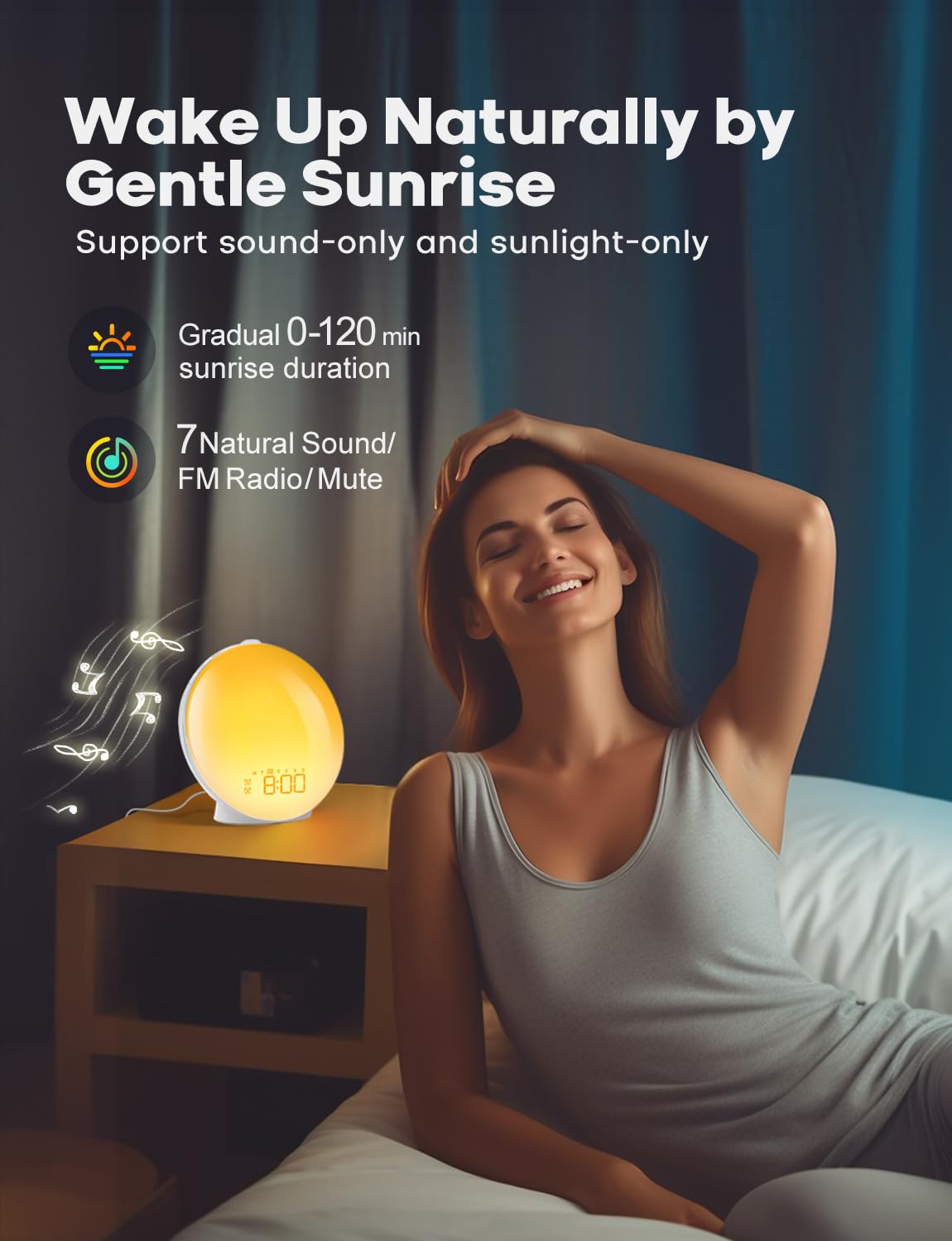 Dekala Despertador con Simulación de Amanecer, Doble Alarma y Radio FM