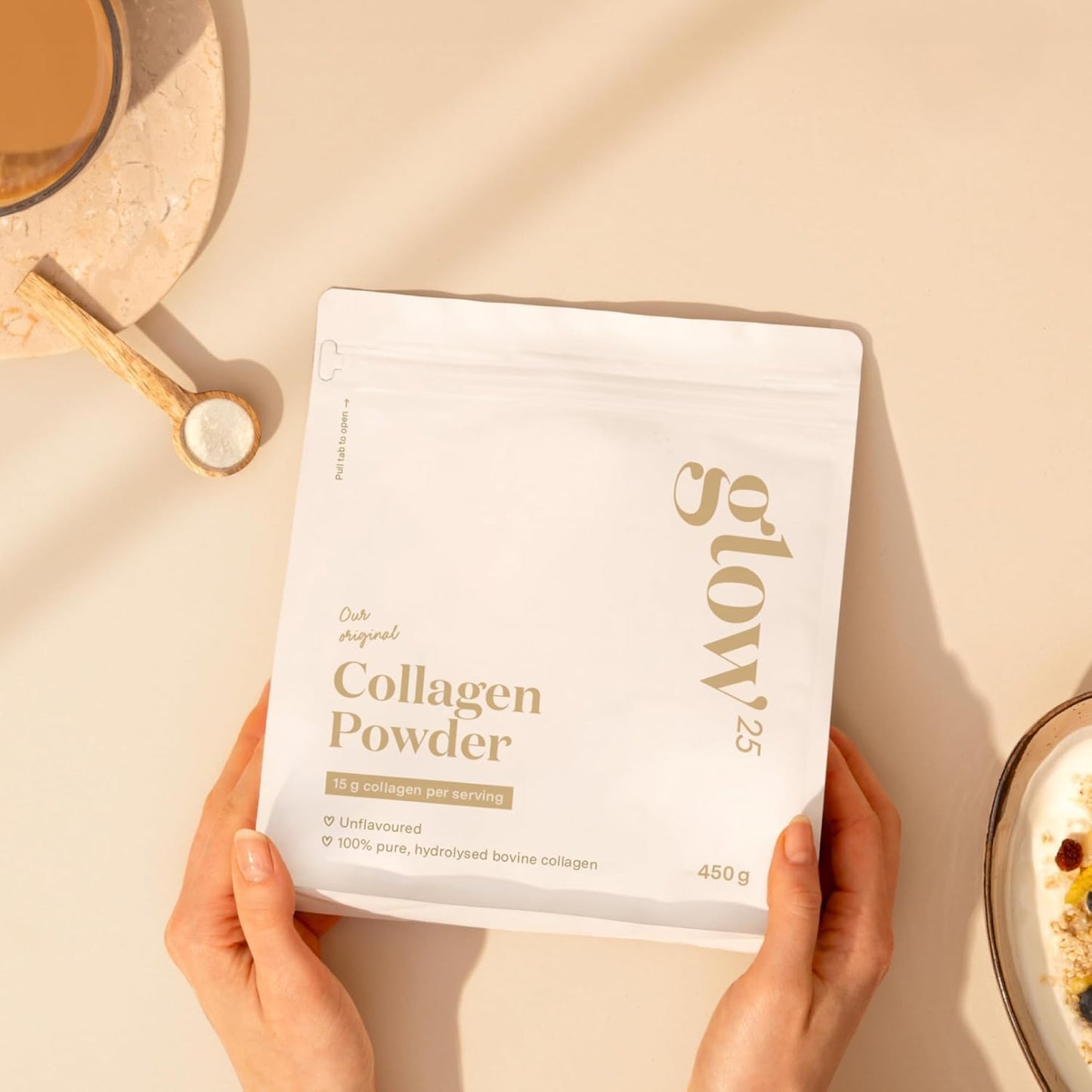 Glow25® Colágeno Hidrolizado en Polvo 450g - Péptidos Tipo 1 y 3