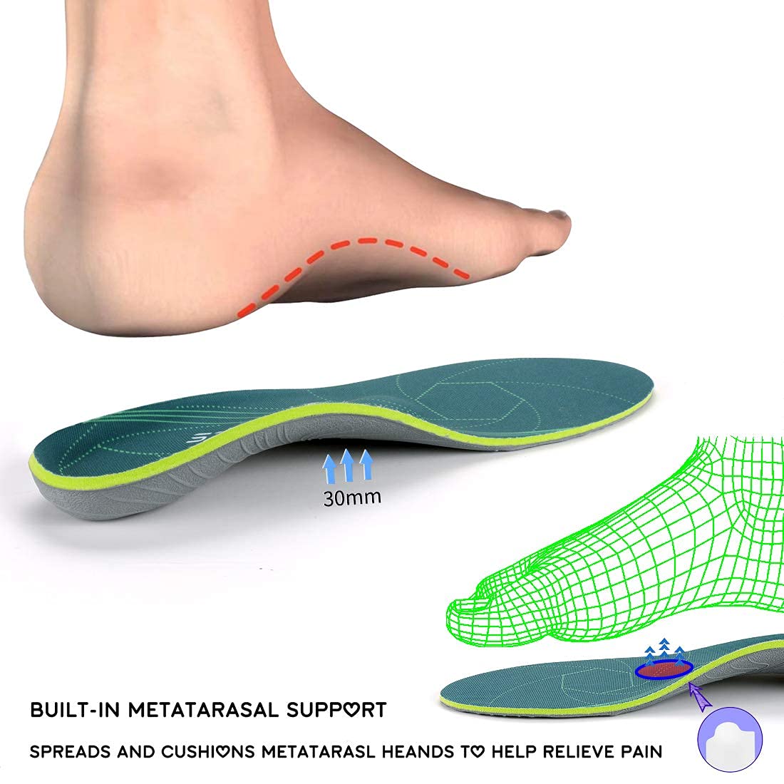 Plantillas de Soporte de Arco para Fascitis Plantar - Alivio del Dolor y Amortiguación