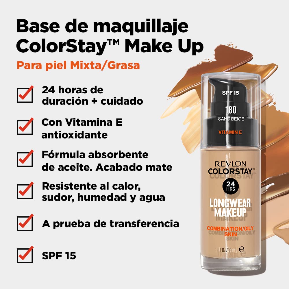 Revlon ColorStay Base SPF 15 - Piel Mixta-Grasa, Tono 240 Medium Beige