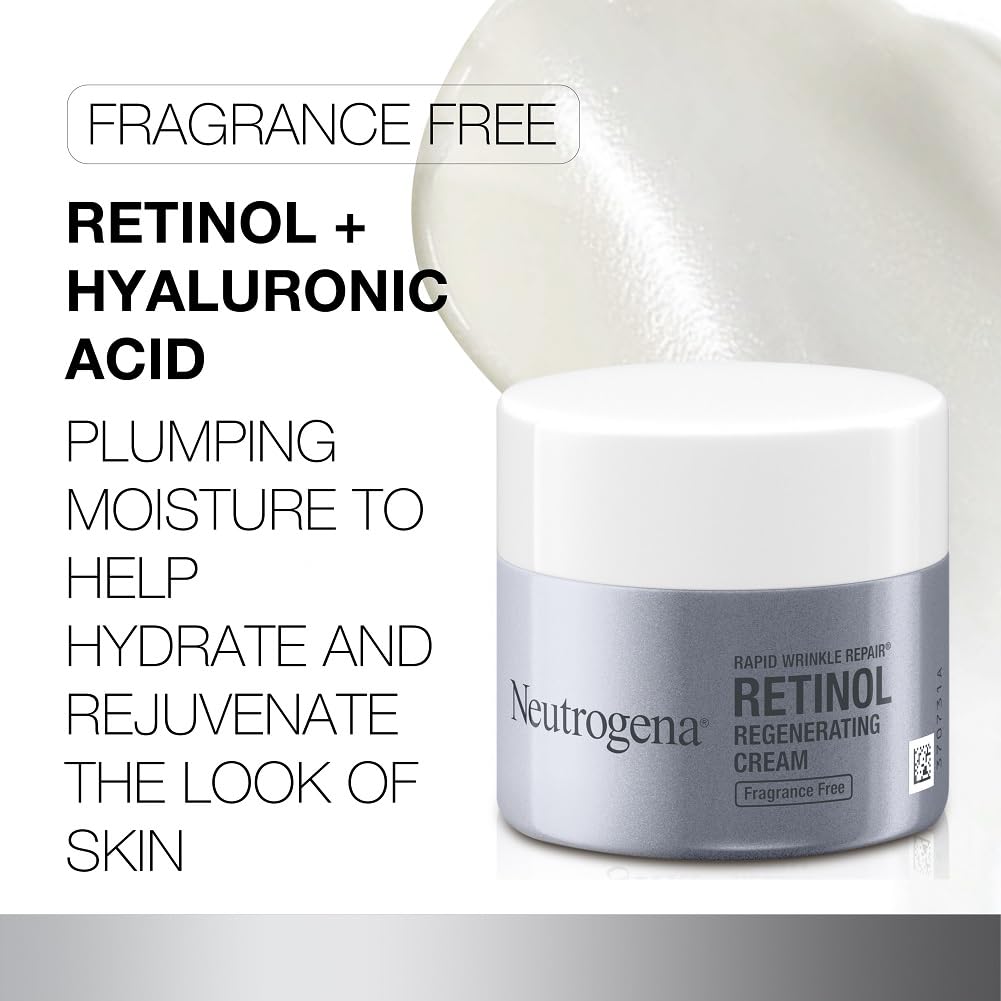 Neutrogena Rapid Wrinkle Repair Fragrance Free Anti-Wrinkle Retinol Moisturizer with Hyaluronic Acid for Face and Neck, 1.7 oz