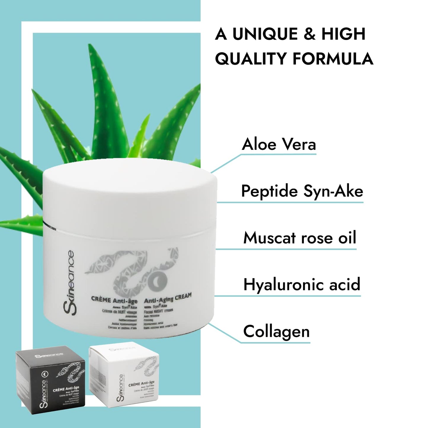 SKINEANCE - Snake Venom Night Cream - Anti-Aging Actives - Reduces Expression Lines, Fine Lines, Puffiness and Dark Circles - 50 ML