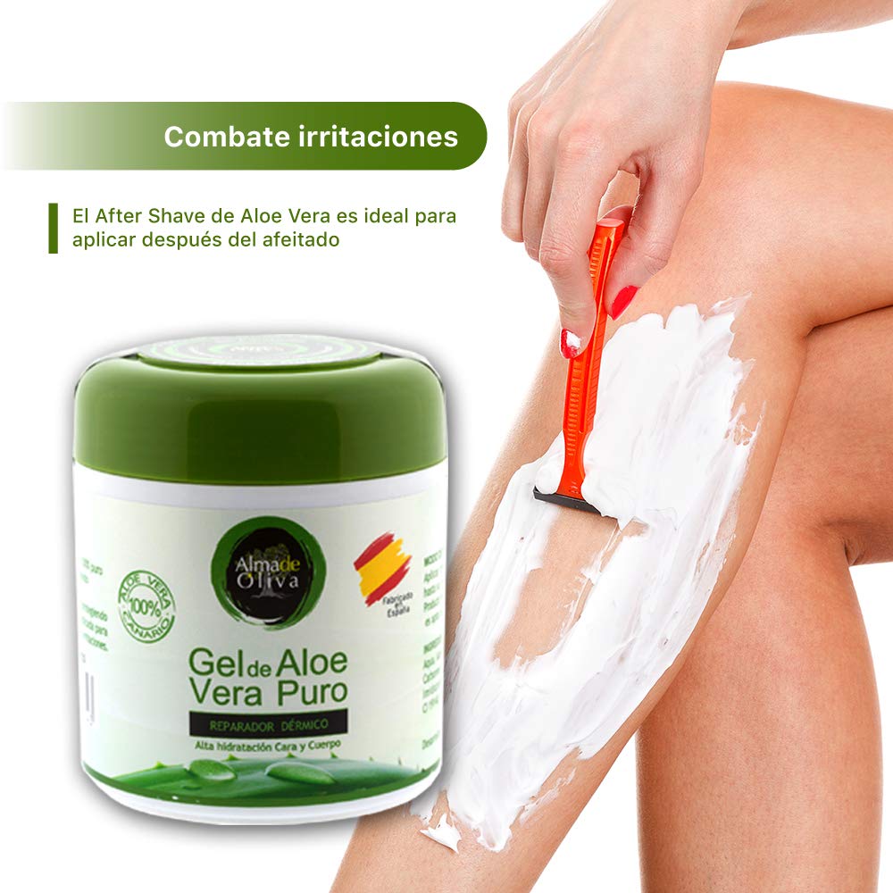 100% Aloe Vera Gel from the Canary Islands, natural moisturizing cream 500 ml for skin irritated by waxing and shaving/sunburn and insect bites. Facial and body use