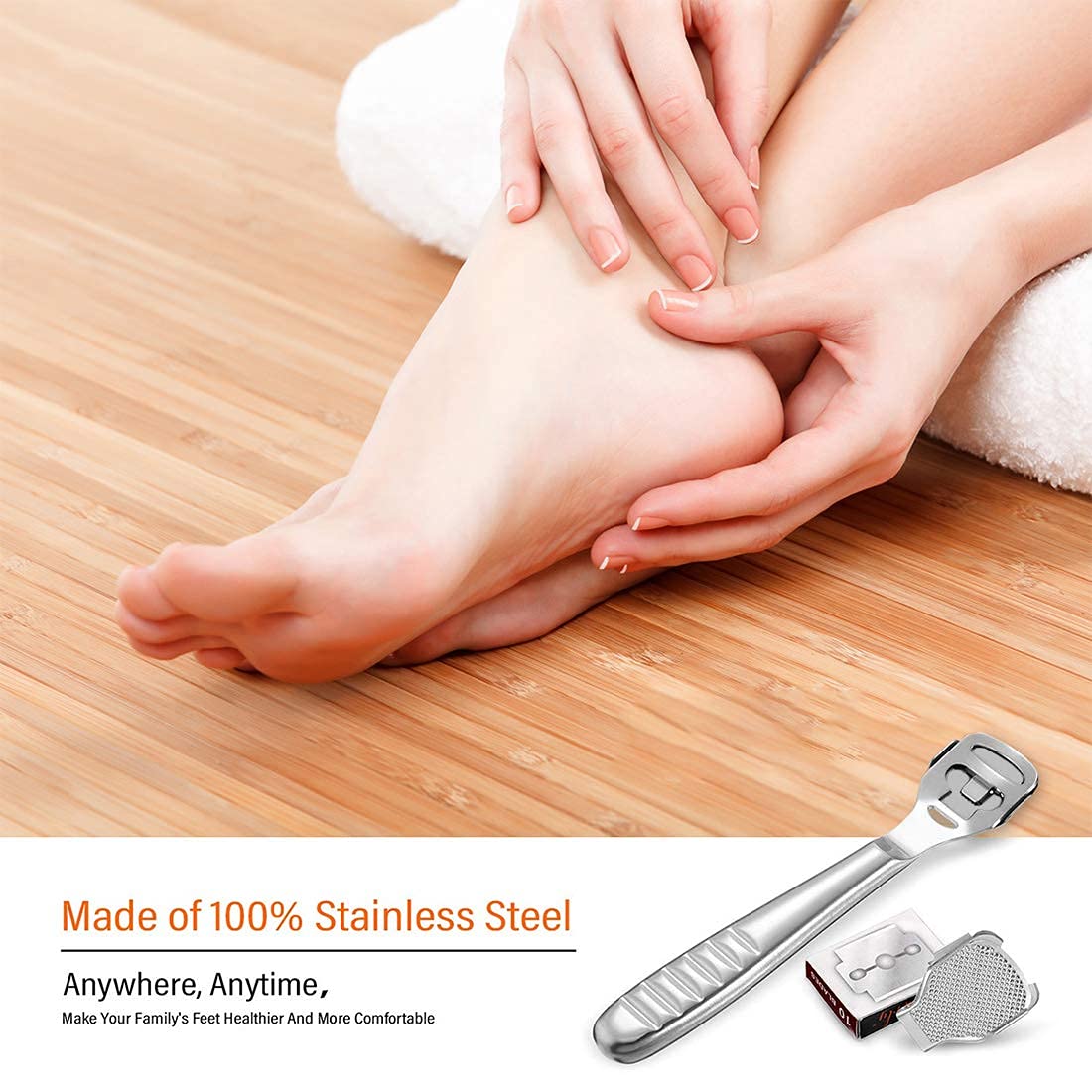 Econtal Steel Callus Remover, Callus Remover, Foot Scraper for Hard Skin and Calluses, Foot File for Hands and Heels, Callus and Hard Skin Remover, 10 Blades and Box