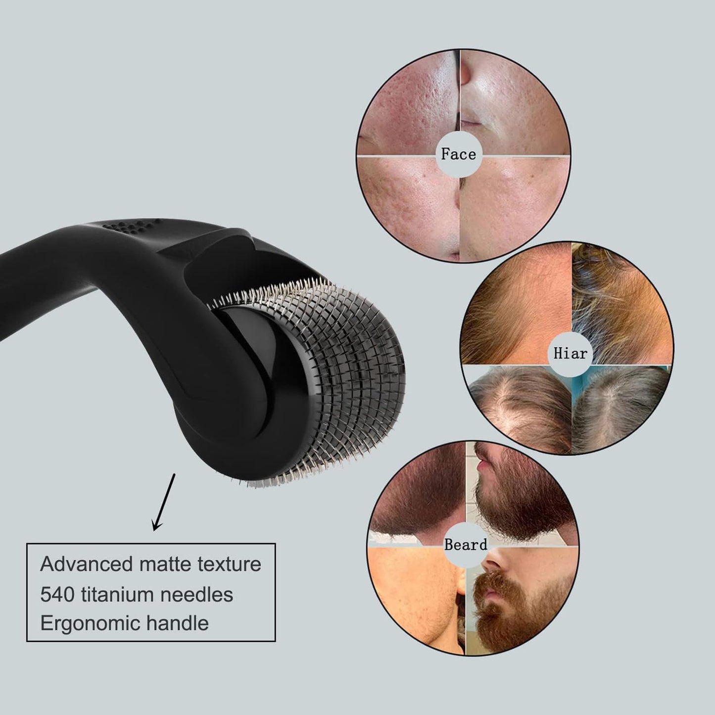 Dermaroller 0.5mm Titanio para Cabello y Barba - KOI Beauty