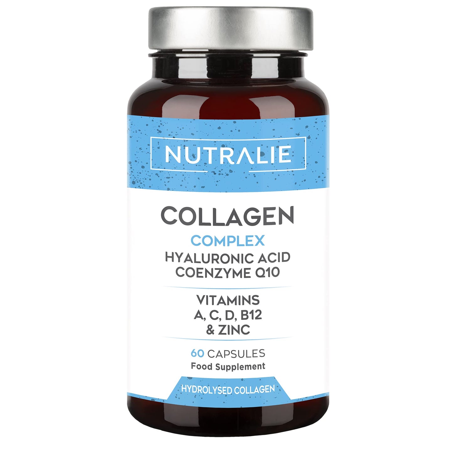 Collagen Hyaluronic Acid Q10 - Pure Hydrolyzed - Joints Skin + Vitamins CAD B12 + Zinc - 60 capsules - Nutralie (No dyes)