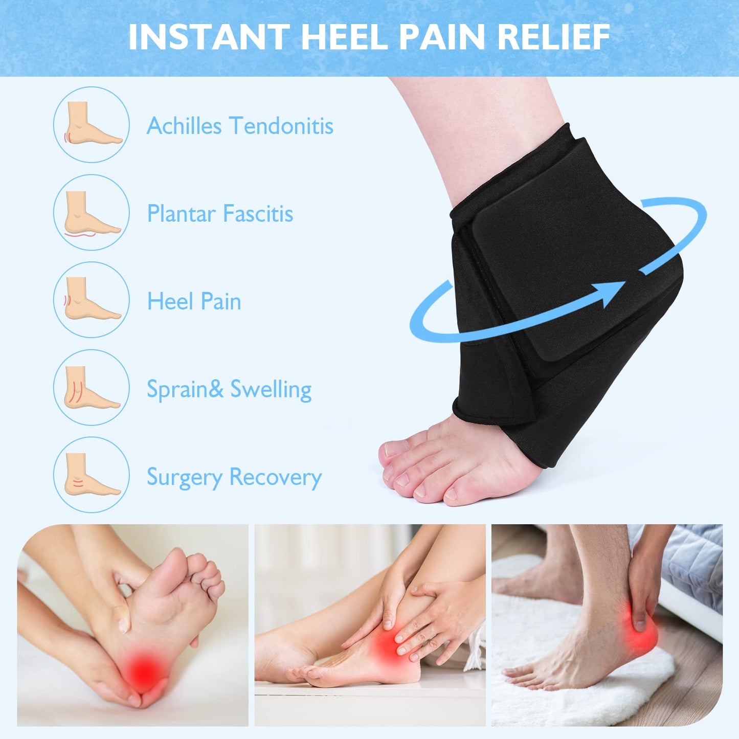 Ice Pack for Pain Relief, Adjustable Ankle Gel Ice Wrap for Heel Pain, Dry Cracked Heels, Sprain, Sports Injuries 1 Pcs