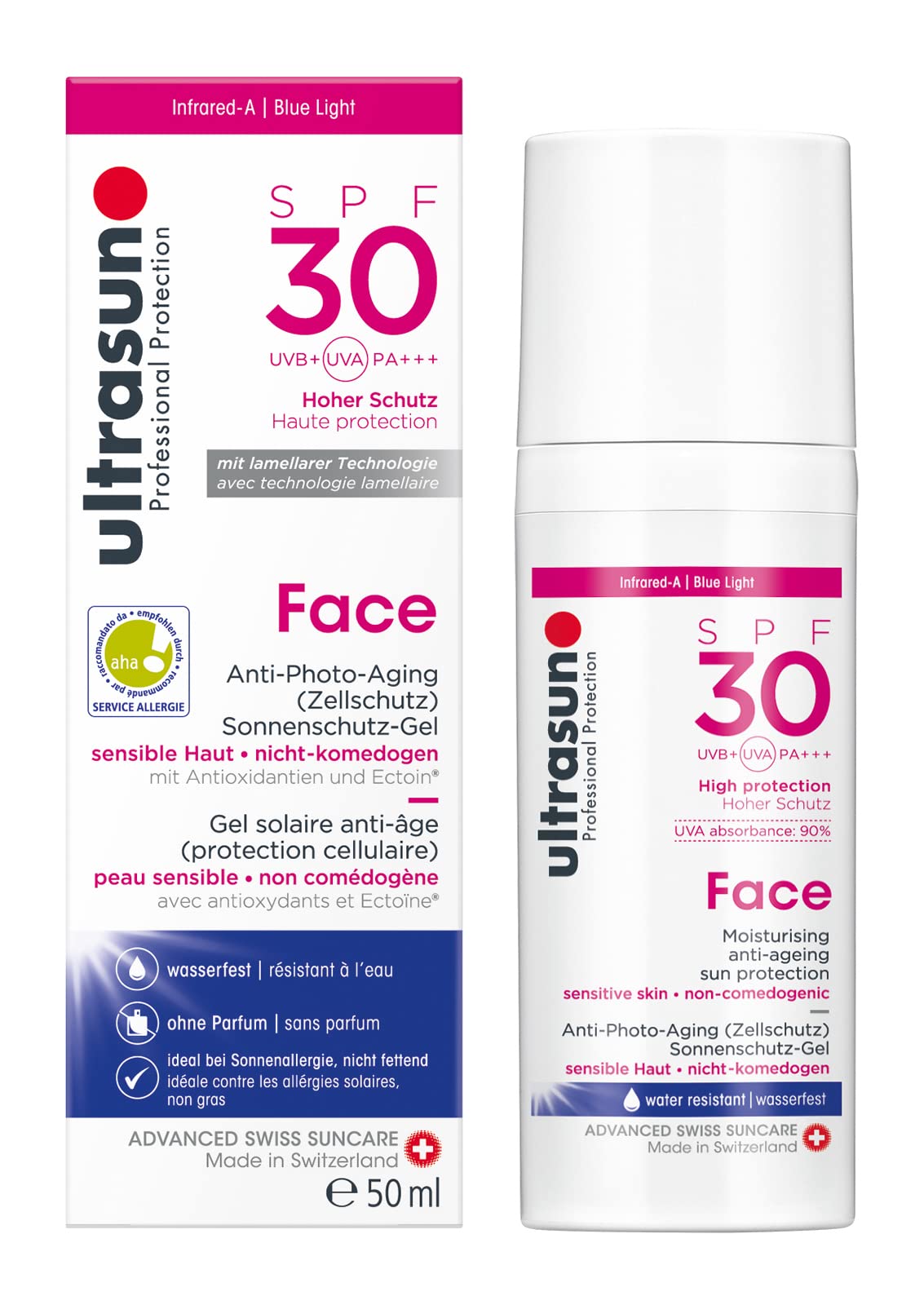 Ultrasun Face Gel Hidratante SPF 30 – Protección Solar y Antiedad para Piel Sensible (50 ml)