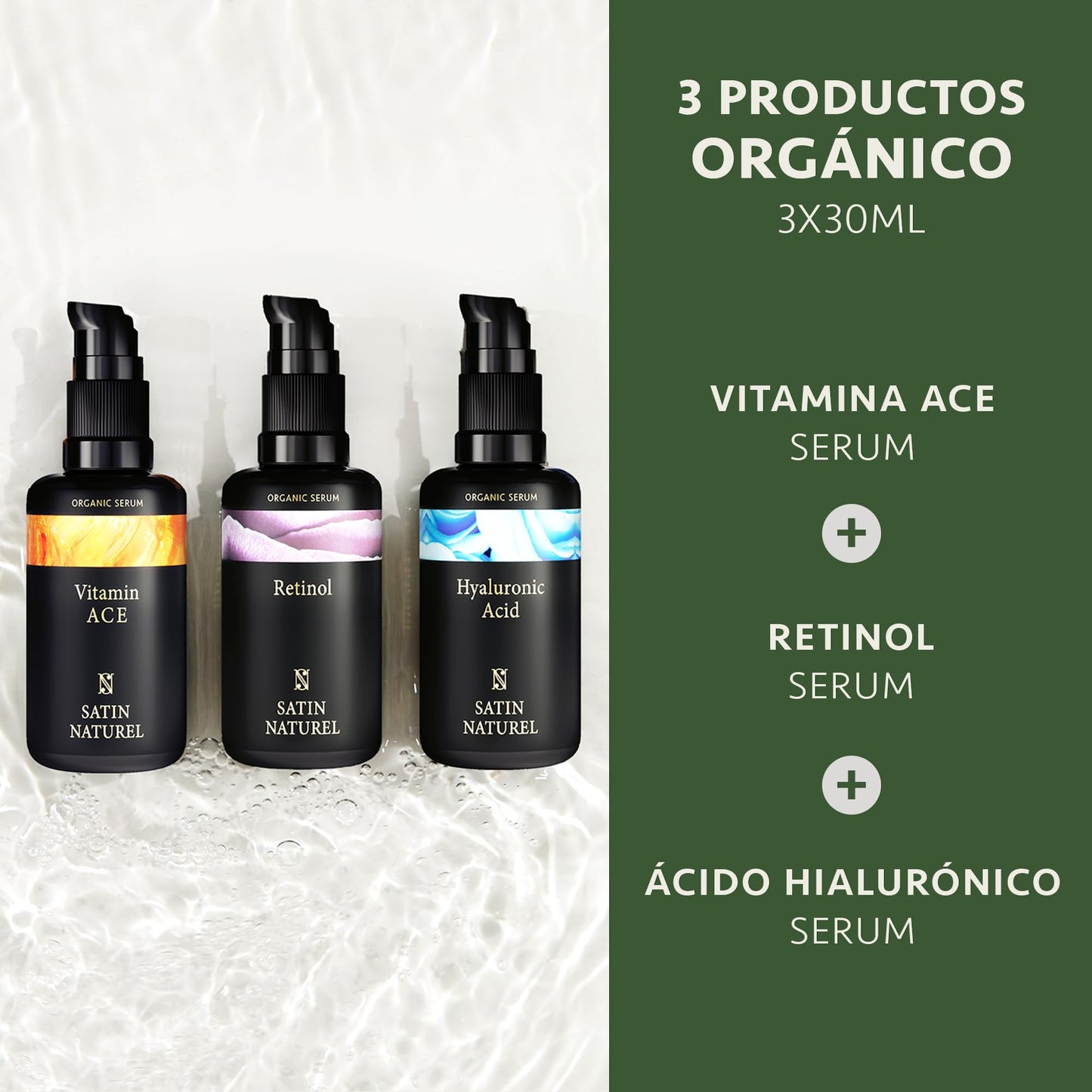 Set de Belleza Satin Naturel: Sérums Vitamina C, Retinol y Ácido Hialurónico