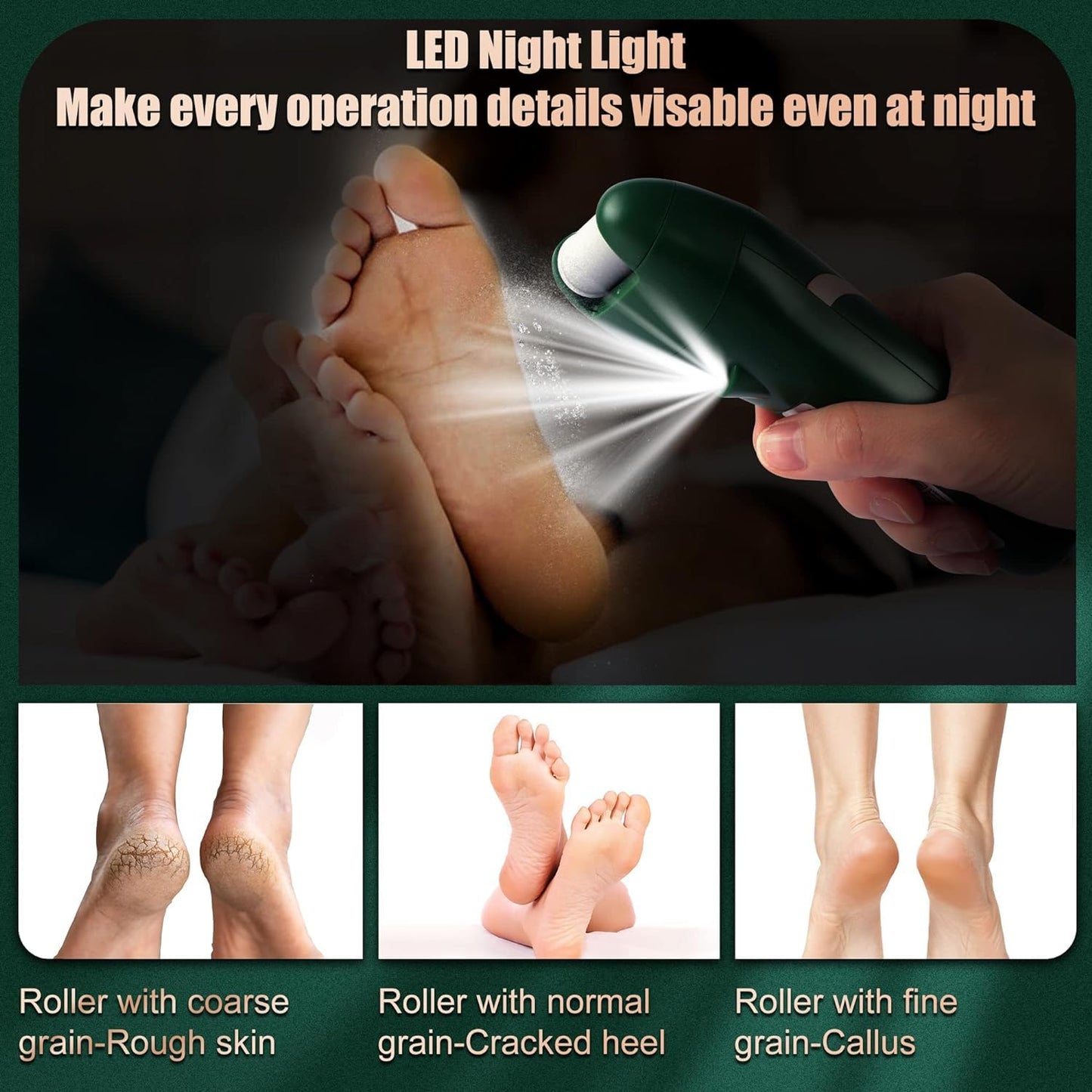 SHORAN Electric Foot File Hard Skin, Professional Pedicure Electric Callus Remover, Foot Machine for Exfoliating to Eliminate Hard Skin and Calluses, Rechargeable Foot File Hard Skin with 2 Foot Scrapers and 3 Rollers