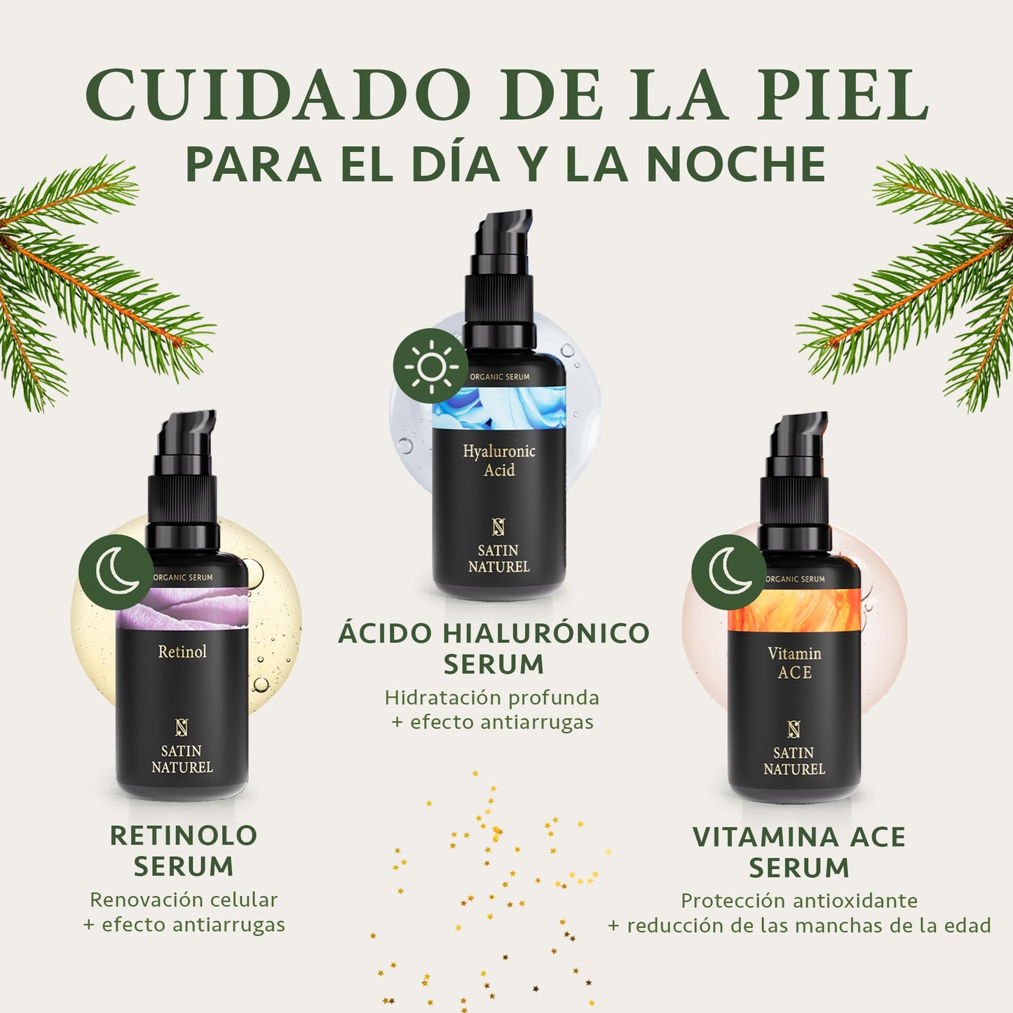 Set de Belleza Satin Naturel: Sérums Vitamina C, Retinol y Ácido Hialurónico