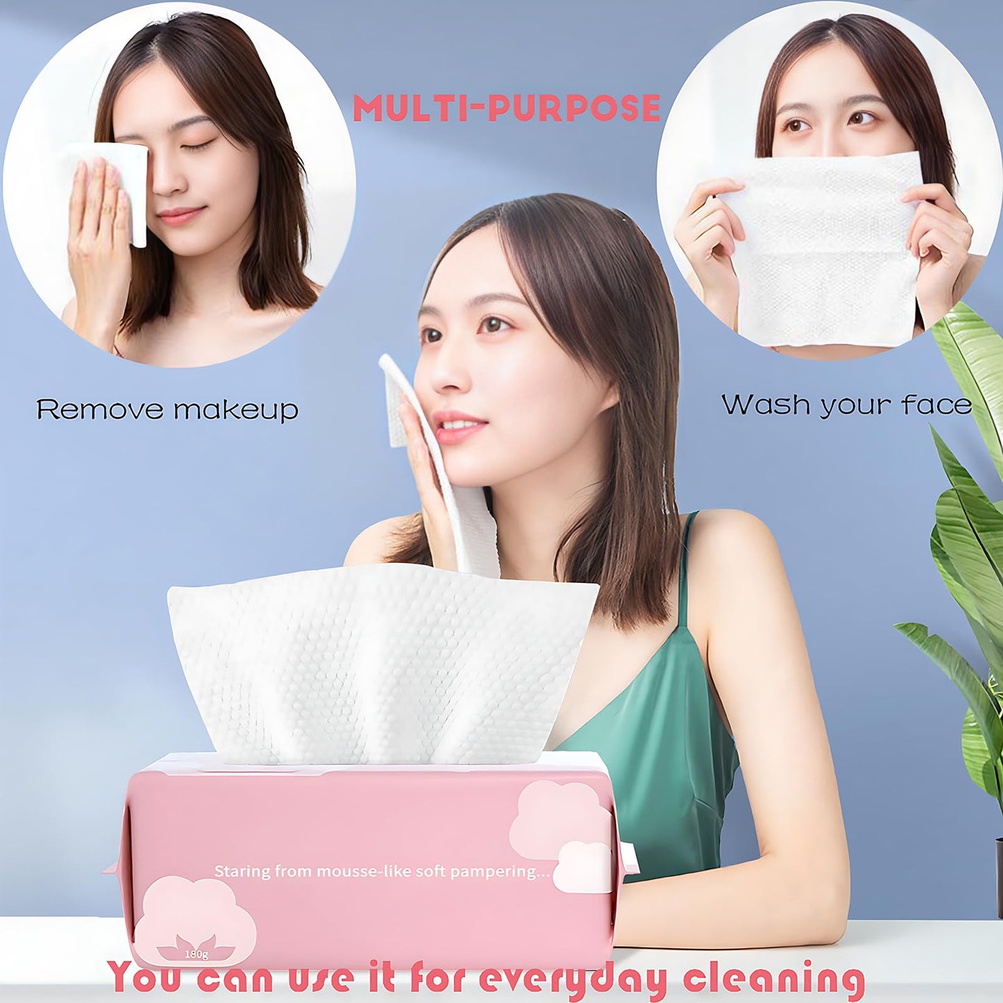 Disposable Towels, 100 Disposable Facial Wipes, Units Deep Cleaning Dry Wipes, Suitable for Sensitive Skin, Makeup Remover Wipes
