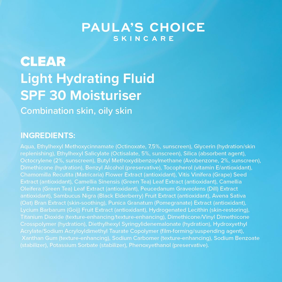 Paula's Choice CLEAR Facial Cream SPF 30 - Light and Fluid Moisturizer Minimizes Blackheads, Pores and Imperfections - Diffuses Redness & Soothes Skin - Combination to Oily Skin - 60 ml