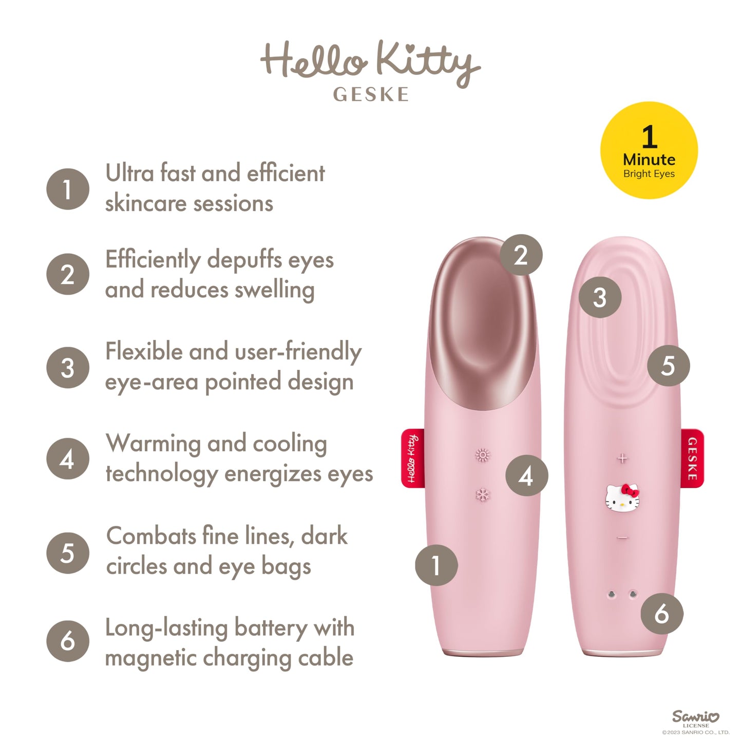 GESKE x Hello Kitty | SmartAppGuided™ Warm & Cool Eye Energizer | 6 in 1 | Eye Massager | Anti-dark circles massager | Eliminates bags and drooping eyelids | Electric eye massage