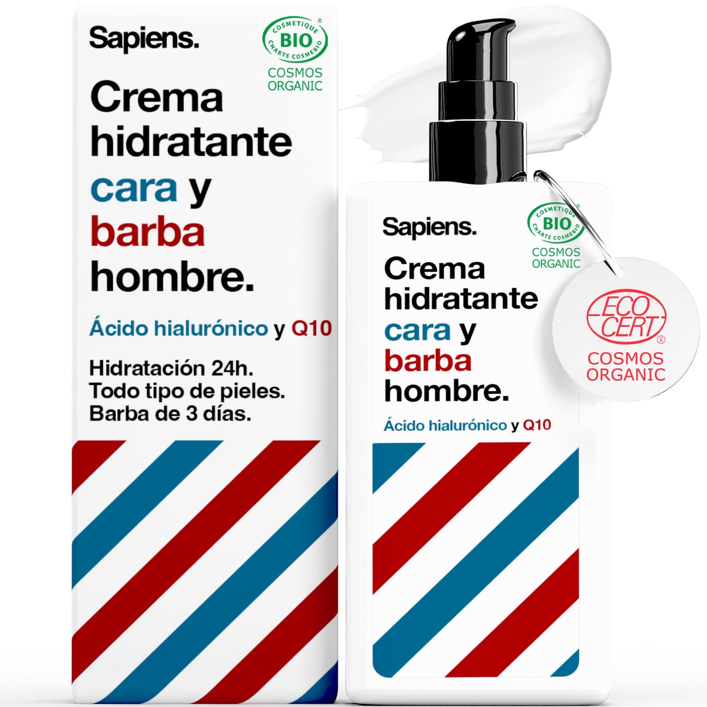 Sapiens Crema Hidratante Facial Hombre 2en1 - Ácido Hialurónico y Q10 - 80 ml