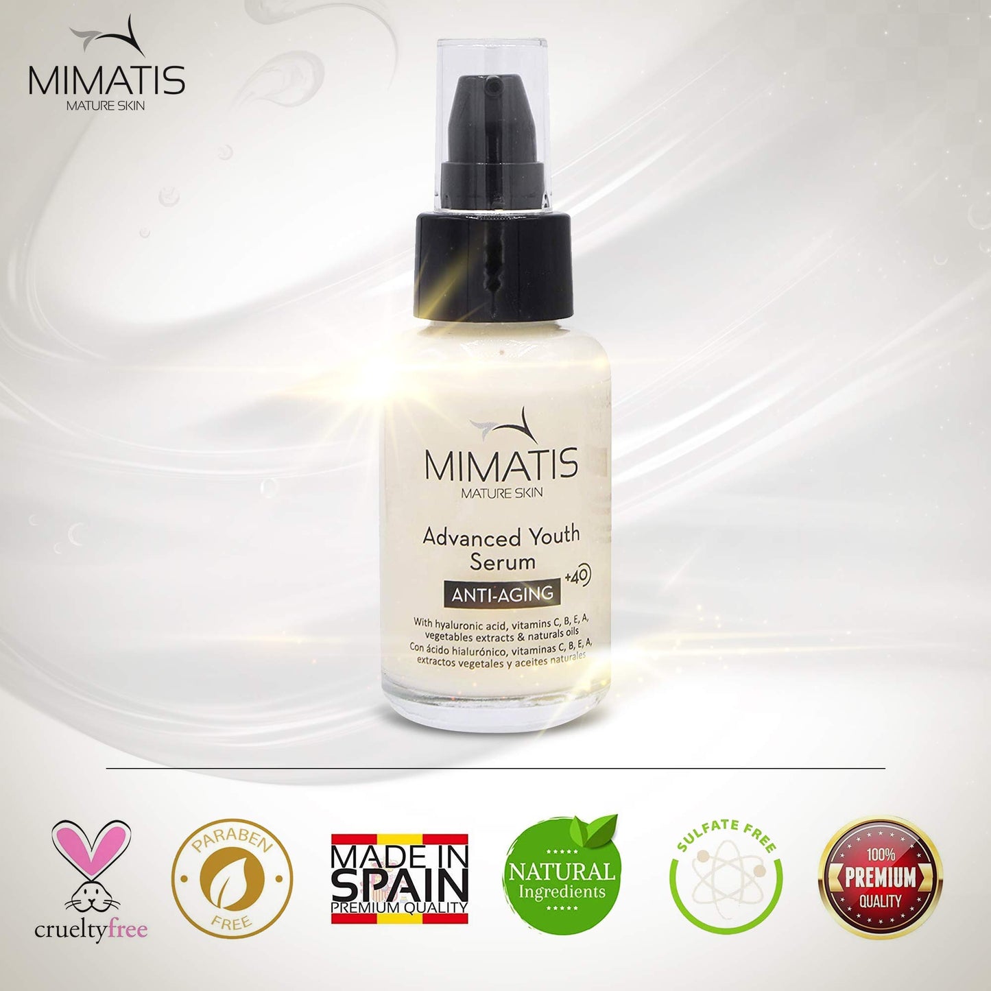 Vitamin C Serum +40 Years Mature Skin Hyaluronic Acid and Facial Collagen Anti-Wrinkle and Illuminating Face and Eye Contour for Women and Men - From Spain