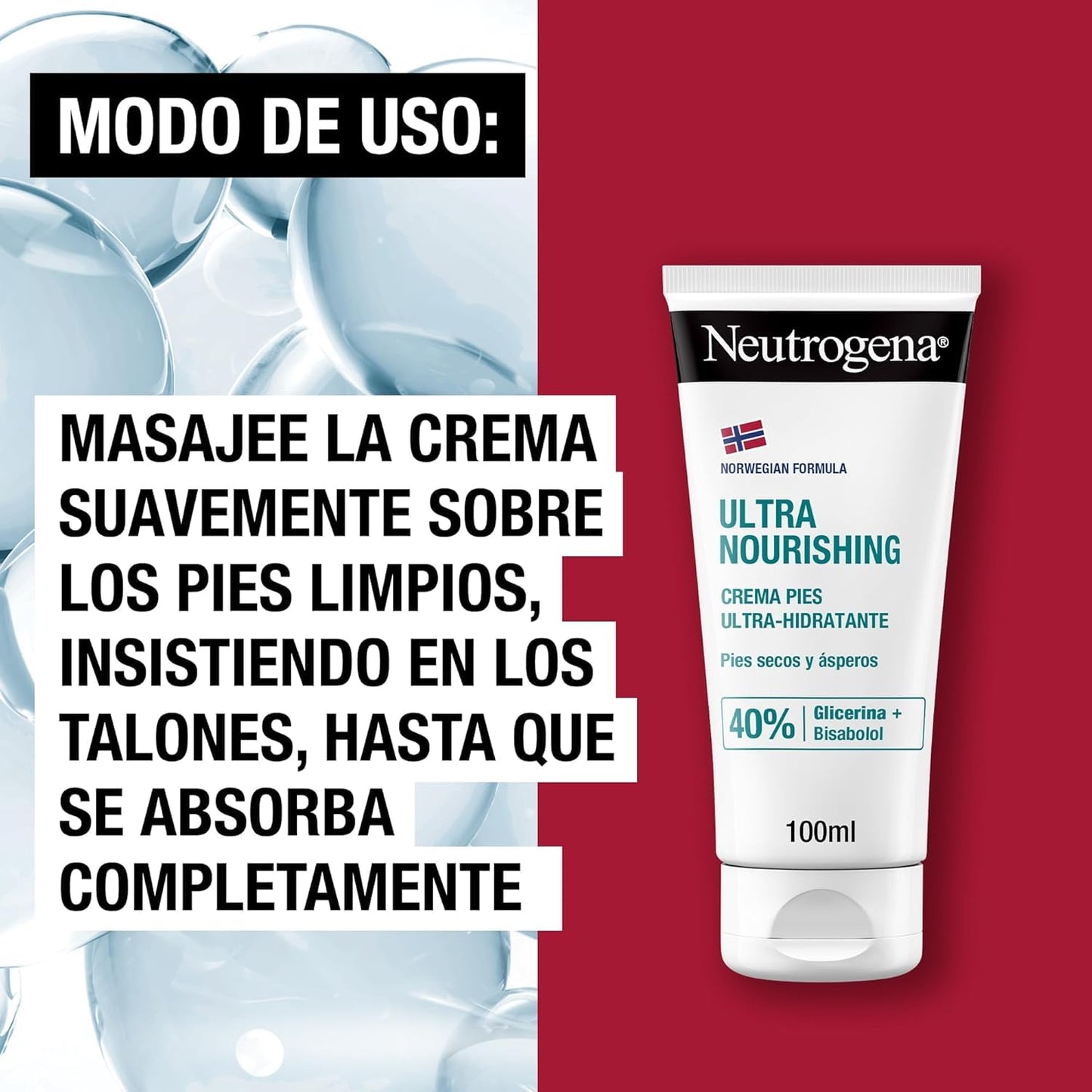 Neutrogena Norwegian Formula Ultra Moisturizing Foot Cream (2 x 100 ml pack), foot cream for dry and rough feet, moisturizing cream with 40% Glycerin and Bisabolol