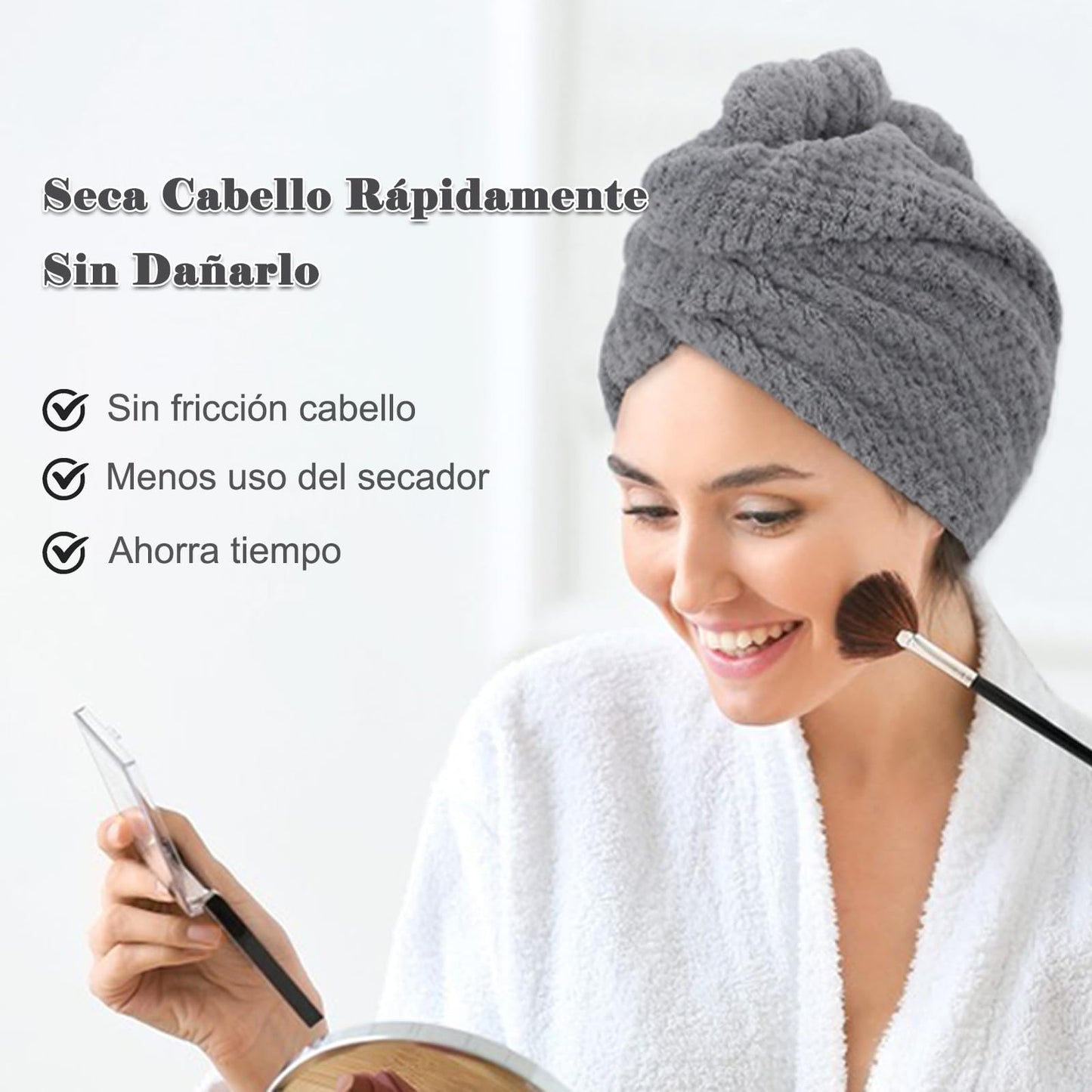 FREATECH 3 Pieces Microfiber Hair Towel, Hair Drying Towels without Frizz, Less Blow Drying, Soft and Absorbent Hair Turban with 3 Buttons for Long, Curly and Thick Hair