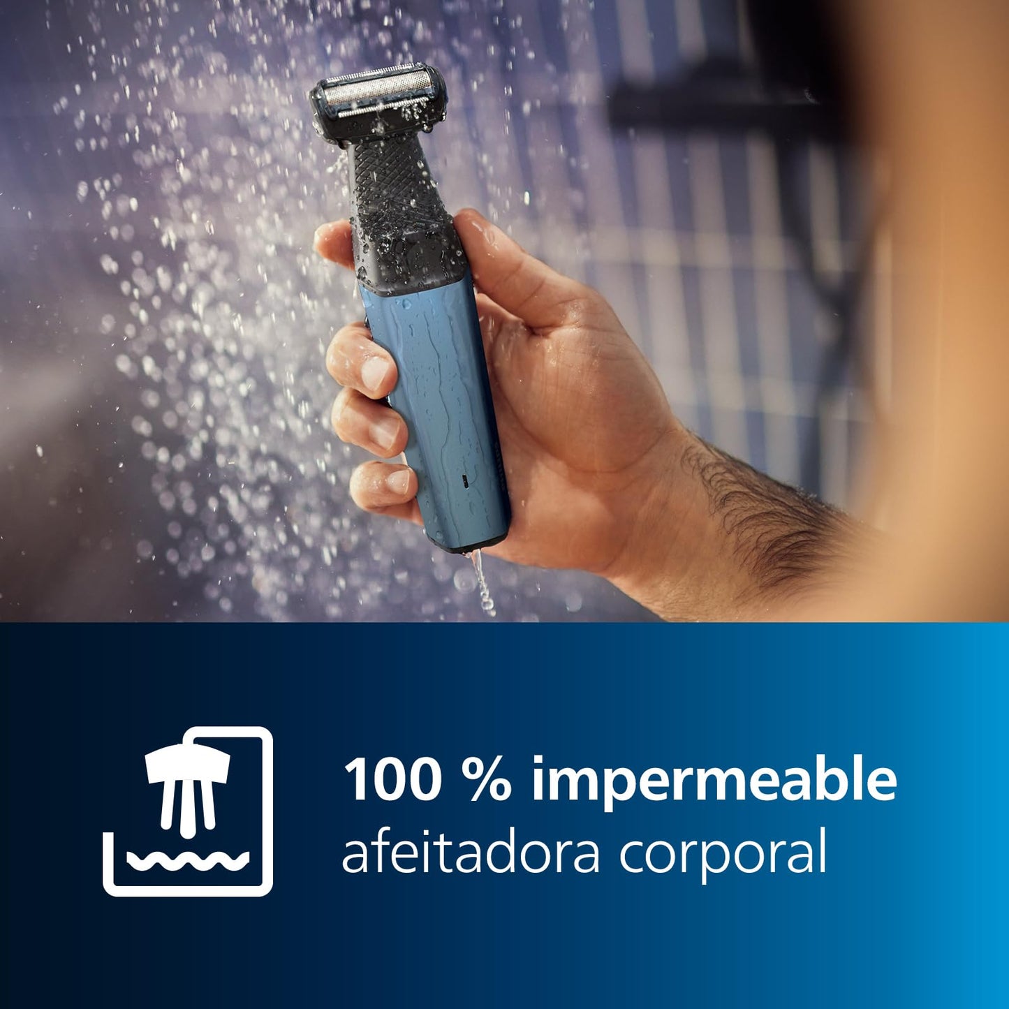 Philips BG3027/03 Men's Bodygroom Series 3000 Body Groomer, Waterproof, with 3 Guide Combs, 60 min Runtime, Blue/Black
