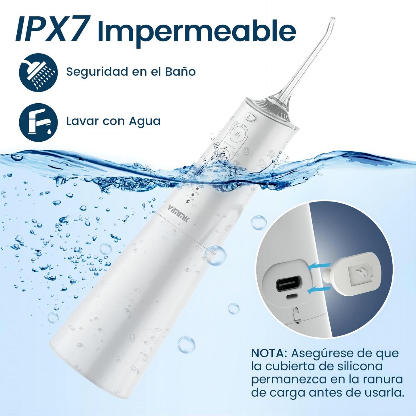 Irrigador Bucal Portátil Vimmk 300ML, 8 Boquillas, 5 Modos