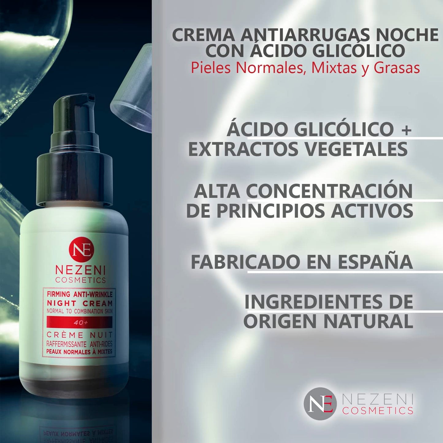 Nezeni Night Cream Glycolic Acid Anti-Wrinkle Women/Men 25 Active Ingredients | Deep Wrinkle Filler | Firming Anti-Wrinkle Night Cream for Face, Neck and Décolleté | Normal, Oily and Mixed Skin