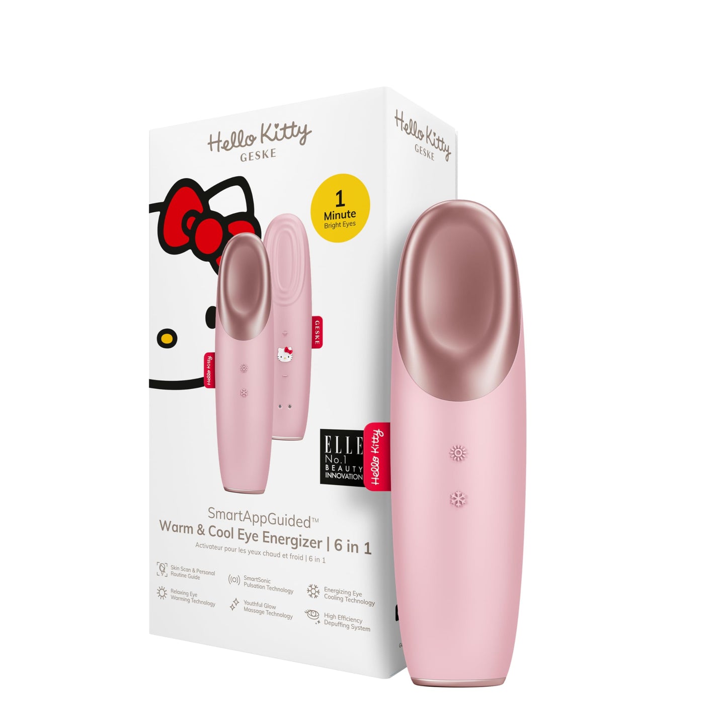 GESKE x Hello Kitty | SmartAppGuided™ Warm & Cool Eye Energizer | 6 in 1 | Eye Massager | Anti-dark circles massager | Eliminates bags and drooping eyelids | Electric eye massage