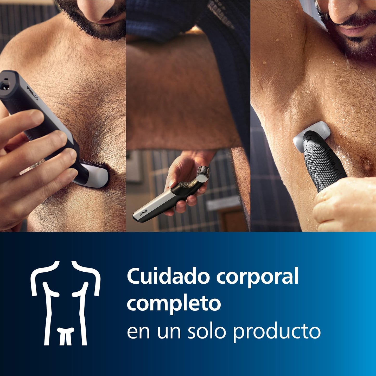 Philips BG3027/03 Men's Bodygroom Series 3000 Body Groomer, Waterproof, with 3 Guide Combs, 60 min Runtime, Blue/Black