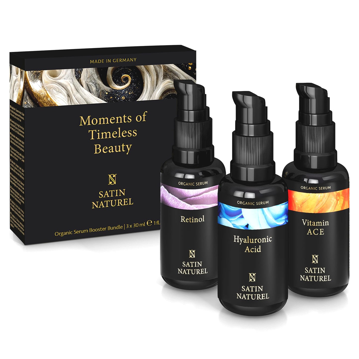 Set de Belleza Satin Naturel: Sérums Vitamina C, Retinol y Ácido Hialurónico