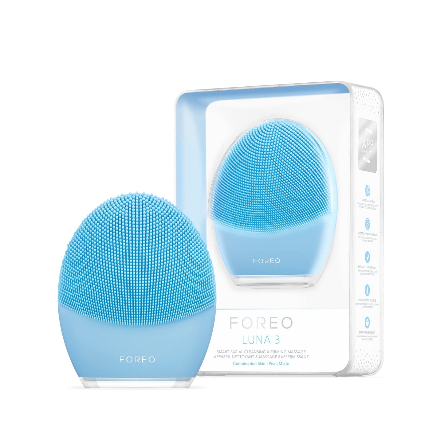 FOREO LUNA 3 Combination Skin, Silicone Facial Cleansing Brush, Electric Massager, Ultra-Hygienic Skin Care, Travel Exfoliator, App Connection