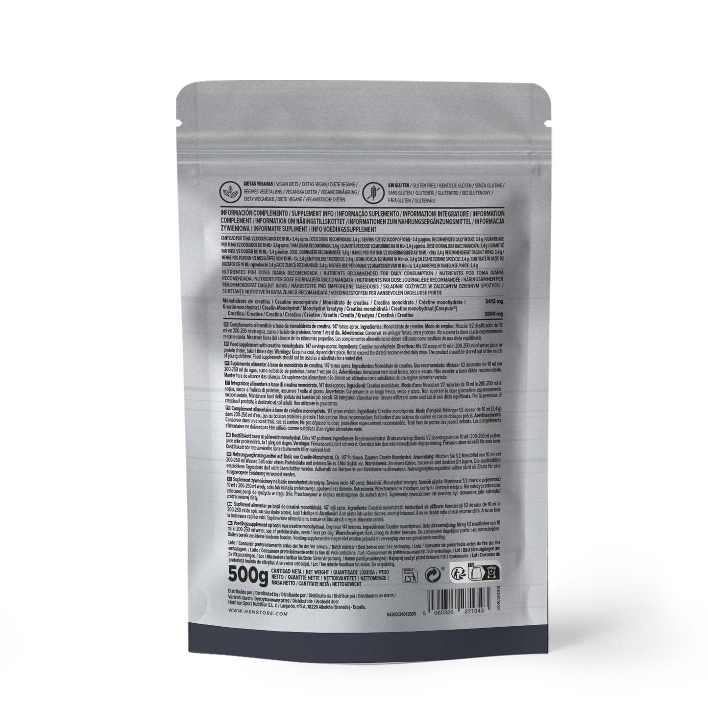 HSN Creatine 100% CREAPURE® Powder | Neutral Flavor - 500g | Guaranteed Quality Seal: Pure Micronized Creatine Monohydrate Without Additives Free of Contaminants | Non-GMO, Vegan, Gluten Free