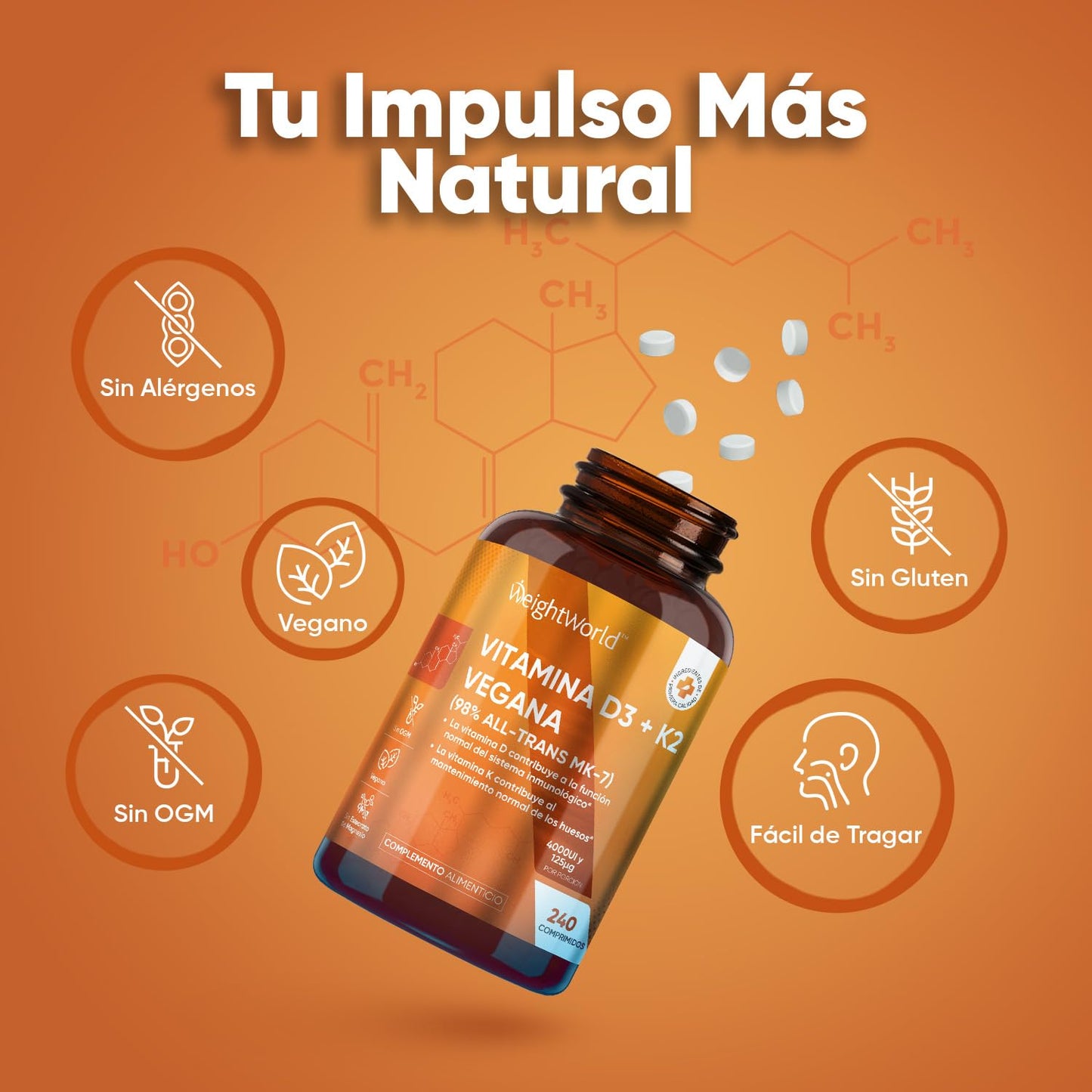 Vitamin D3 and K2 4000 IU - 240 Micro-Tablets, 1 a Day - Supports Immune System, Bones, Muscles and Teeth - High Bioavailability with 98% MK7, Vegan and Non-GMO Vit D Supplement