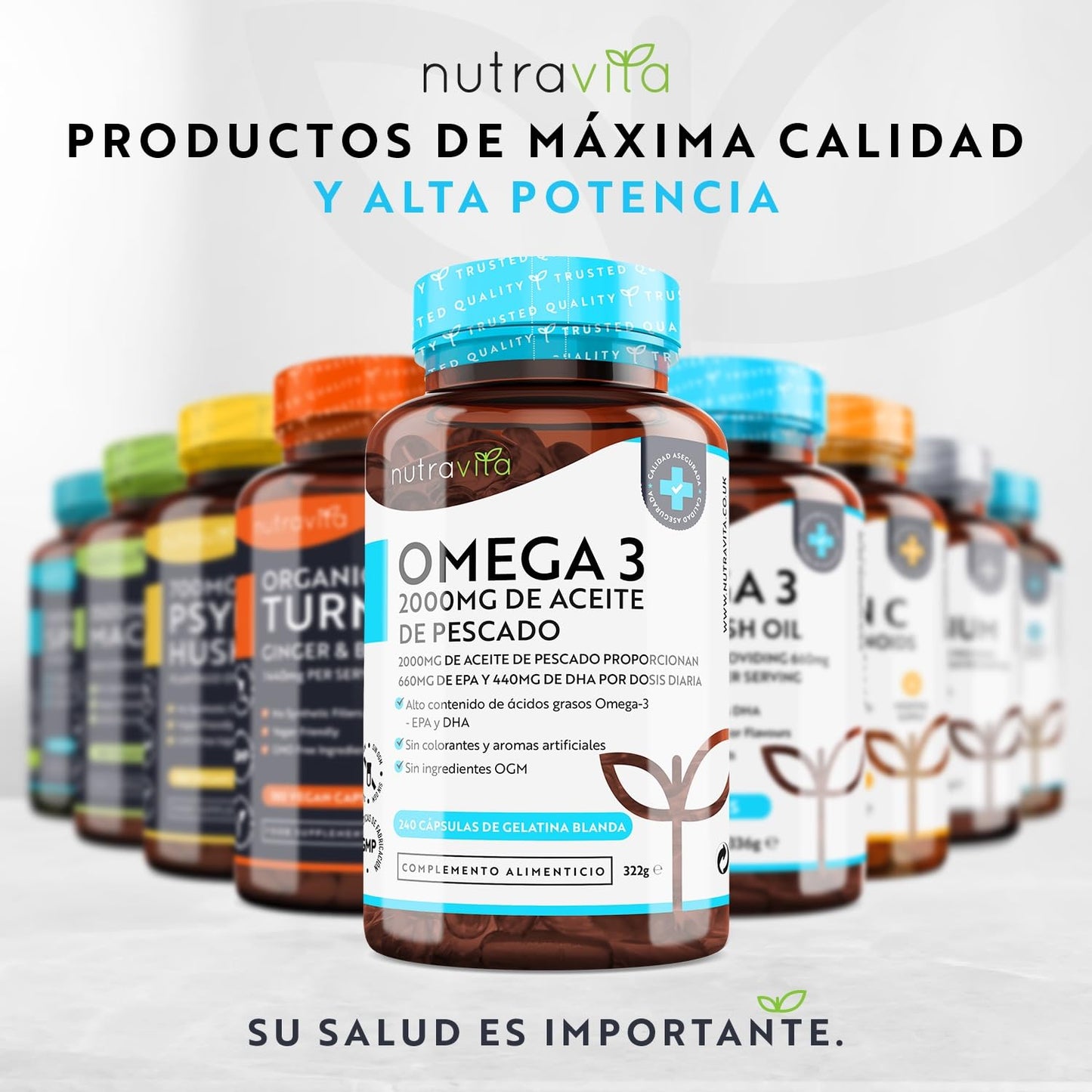 Super Strength Omega 3 2000mg - 240 Softgels. Maximum Concentration of DHA 440mg and EPA 660mg. Concentrated Fish Oil for Cholesterol - 4 Months - Nutravita