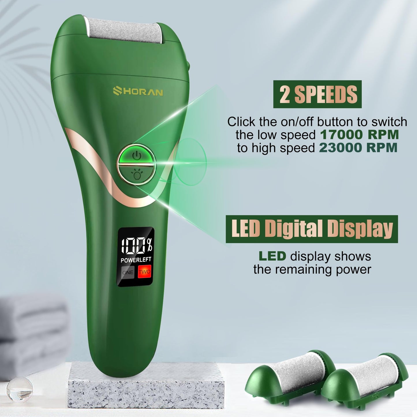 SHORAN Electric Foot File Hard Skin, Professional Pedicure Electric Callus Remover, Foot Machine for Exfoliating to Eliminate Hard Skin and Calluses, Rechargeable Foot File Hard Skin with 2 Foot Scrapers and 3 Rollers