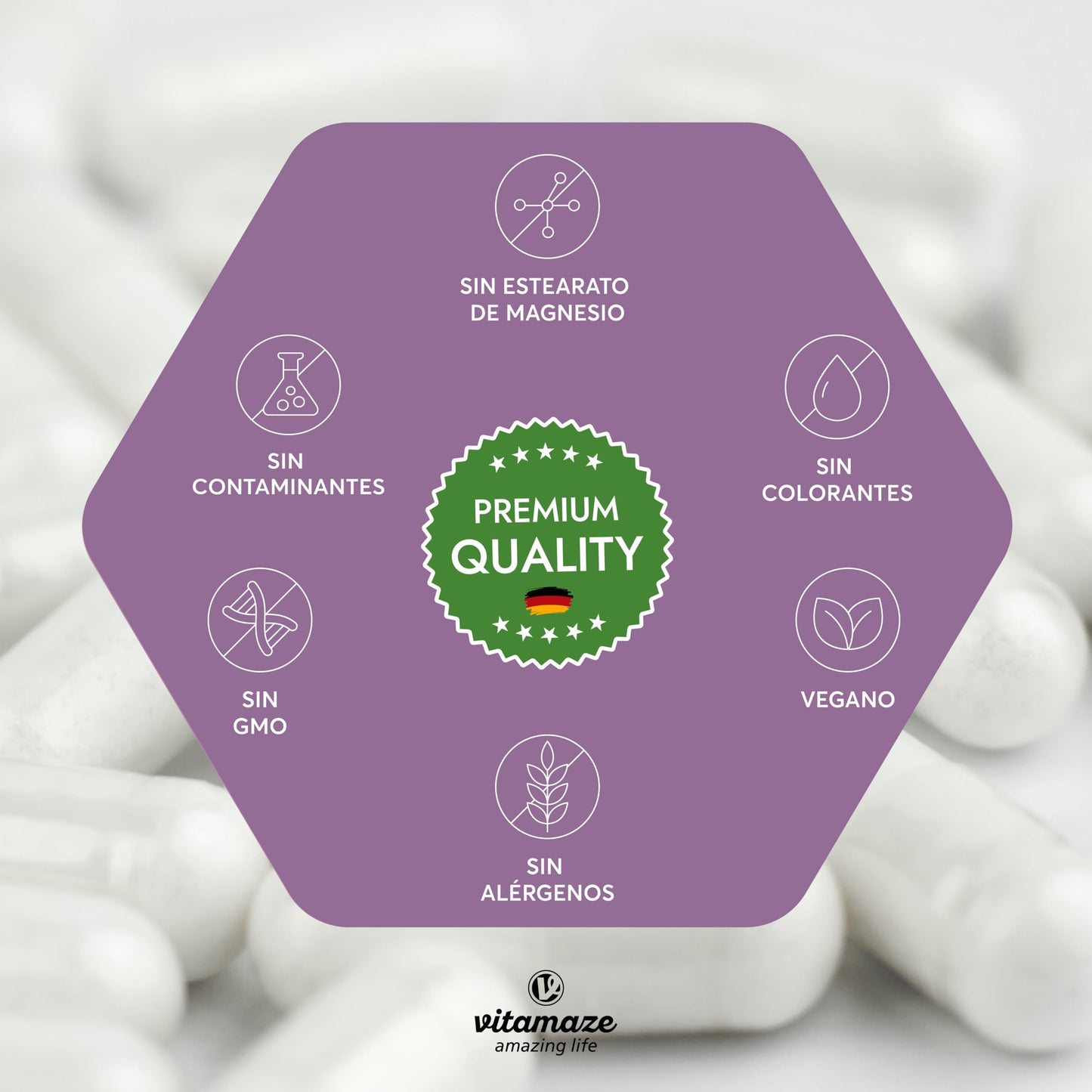 Biotin for Hair + Hair Vitamins with Silicon, Hyaluronic Acid, Zinc and Selenium, 90 Capsules, Anti-Hair Loss for Women with Vitamin B2 and Piperine. German Quality. Vitamaze®