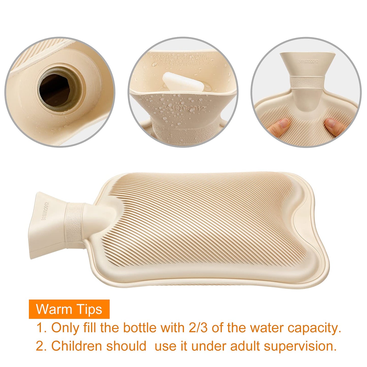 URBZUE Bolsa de Agua Caliente de 2L con Funda de Felpa Suave, Gris