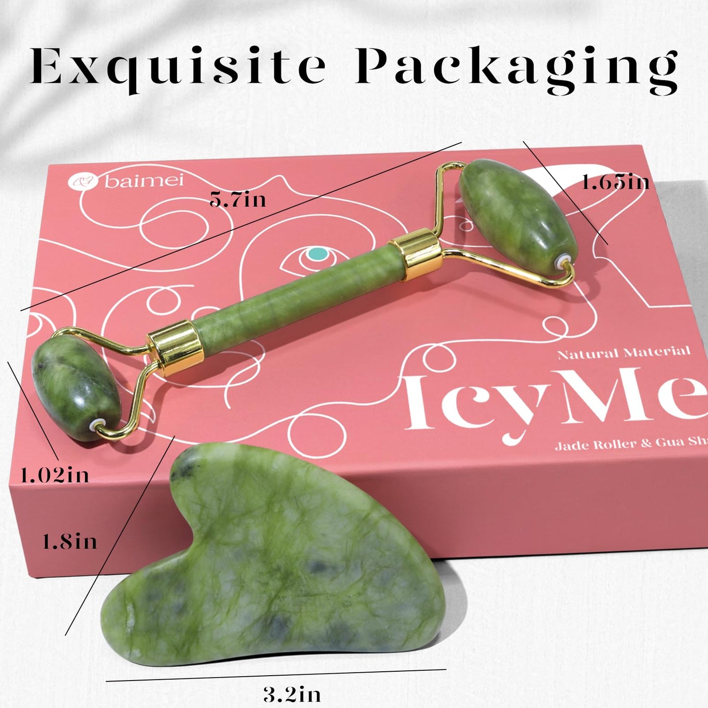 BAIMEI Gua Sha and Jade Roller, Guasha Facial Massager Soothes and Relaxes Skin, Skin Care Gift, Christmas Gift