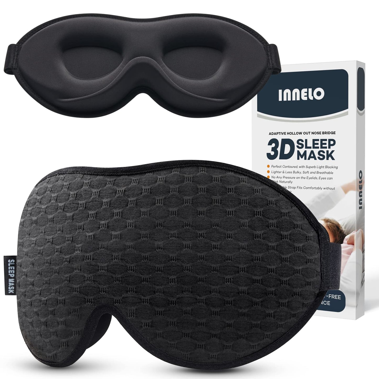 INNELO Máscara de Dormir 3D Contorneada - Bloqueo de Luz y Comodidad
