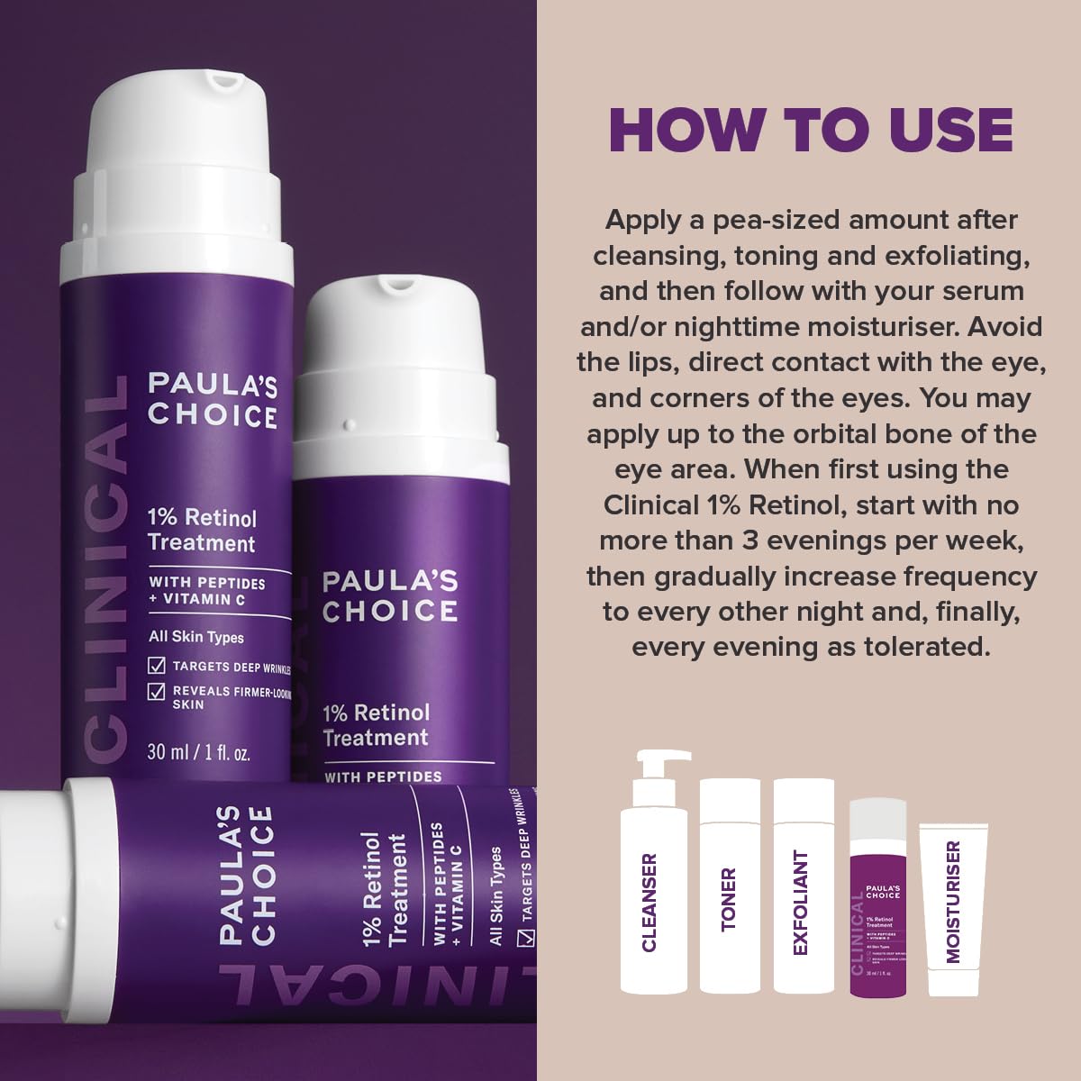 Paula's Choice CLINICAL 1% Retinol Treatment - Light Anti-Aging Lotion, Anti-Wrinkle and Reduces Spots and Imperfections - with Peptides & Vitamin C - All Skin Types - 30 ml