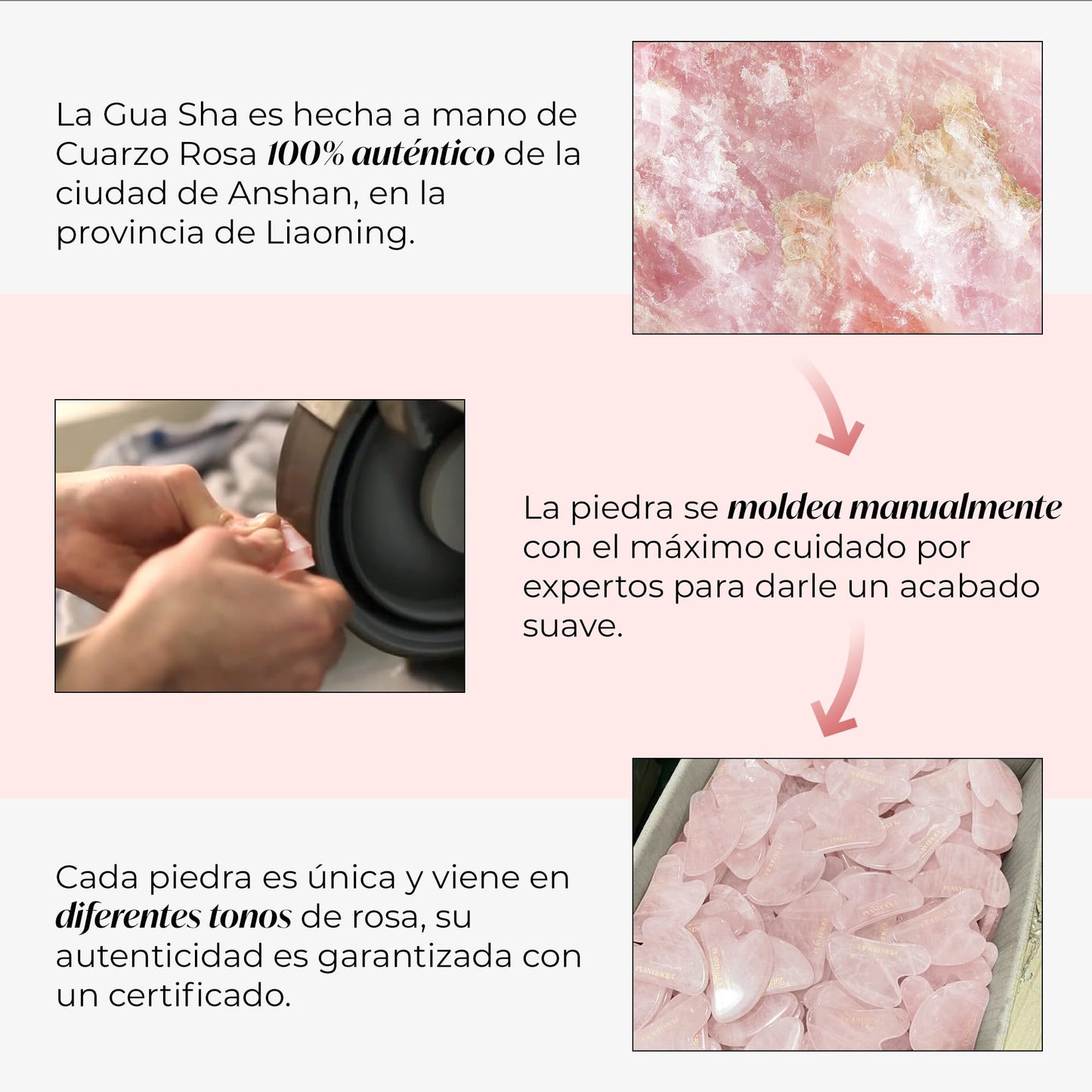 Plantifique Gua Sha Cuarzo Rosa 100% Auténtico - Masajeador Facial