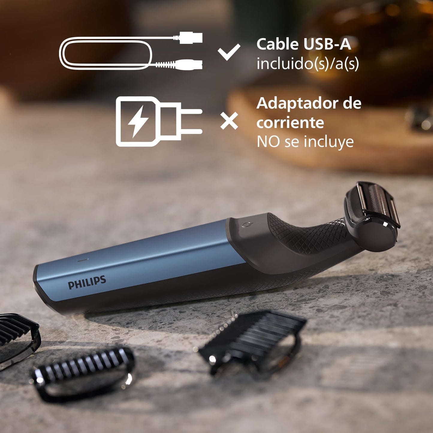 Philips BG3027/03 Men's Bodygroom Series 3000 Body Groomer, Waterproof, with 3 Guide Combs, 60 min Runtime, Blue/Black
