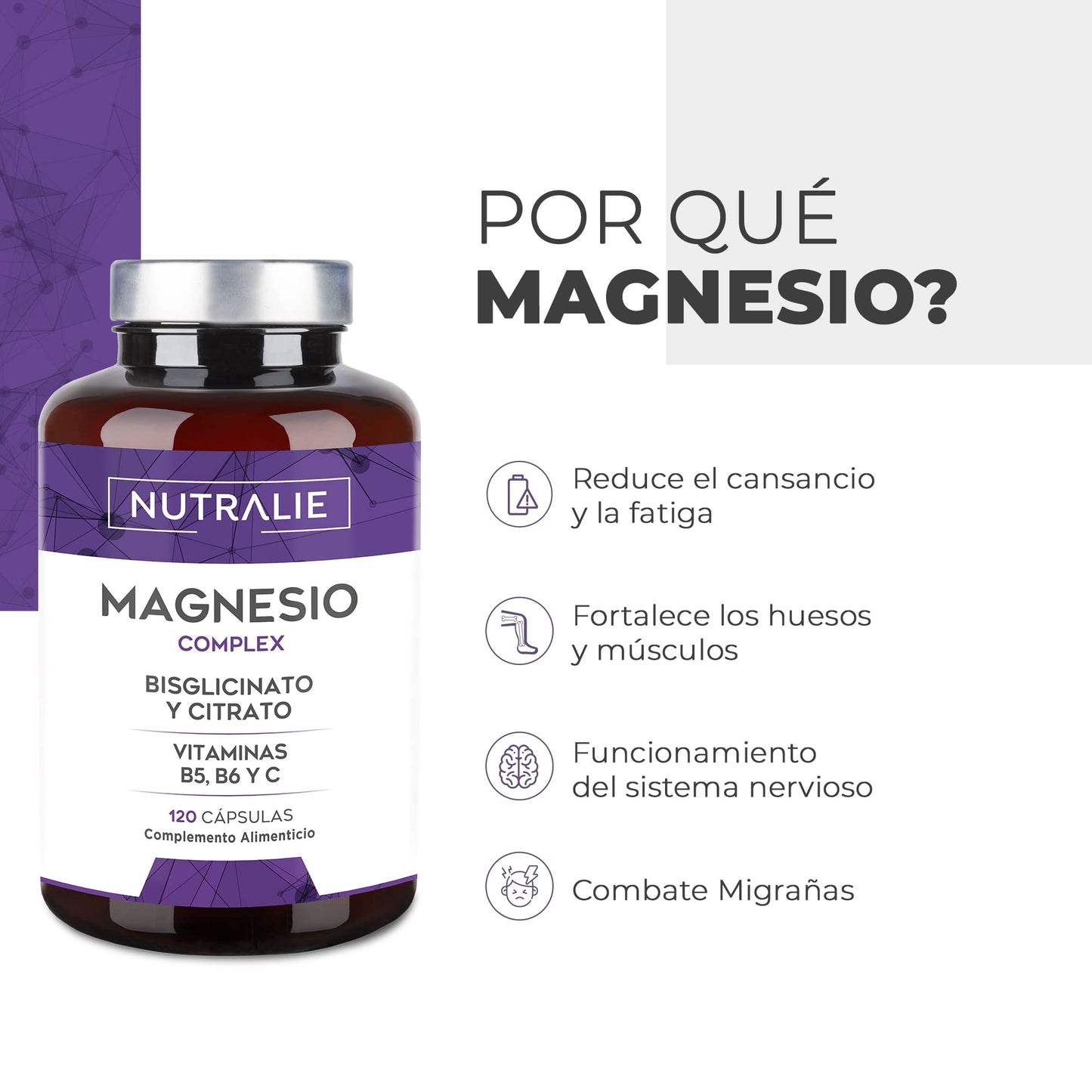 Magnesium Citrate 1545mg + Magnesium Bisglycinate 600mg - Reduces Tiredness and Fatigue, Relieves Joint and Muscle Pain - High Bioavailability Magnesium | 120 Capsules Nutralie