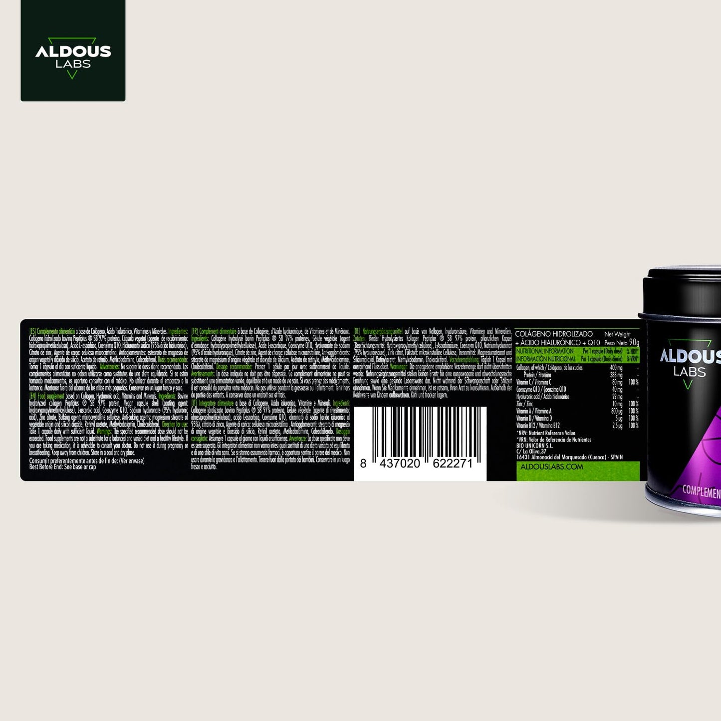 120 Collagen Capsules with Hyaluronic Acid + Coenzyme Q10 + Vitamins A, C, D and B12 + Zinc | Energy and Strong Joints | Hydrolyzed Collagen | 750mg | Made in Spain