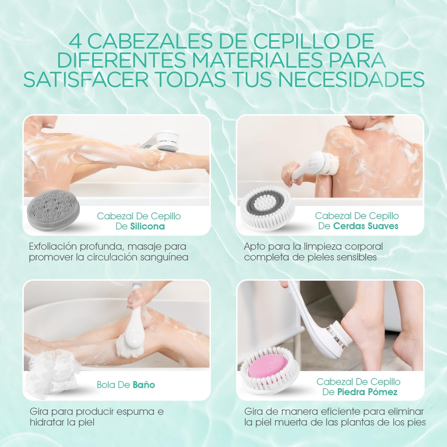 VOYOR Cepillo Corporal Eléctrico 4 en 1 – Exfoliación y Cuidado Total del Cuerpo