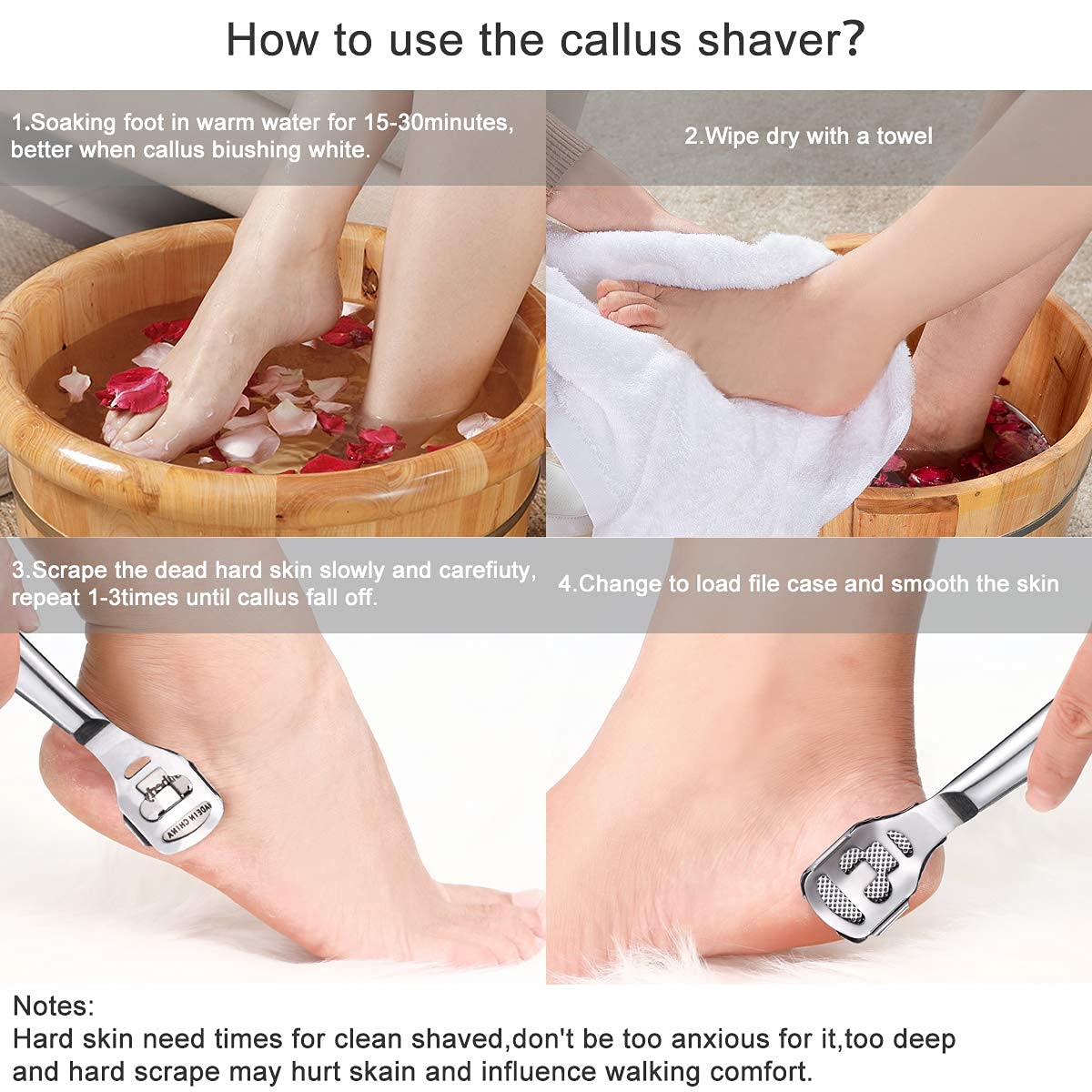 Econtal Steel Callus Remover, Callus Remover, Foot Scraper for Hard Skin and Calluses, Foot File for Hands and Heels, Callus and Hard Skin Remover, 10 Blades and Box