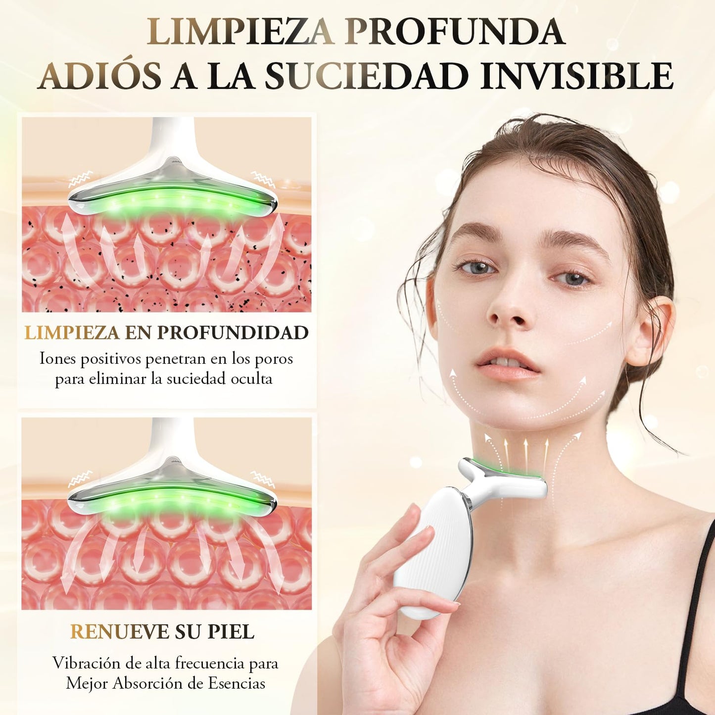 Masajeador Facial y Cuello ANLAN - EMS, LED y Calor