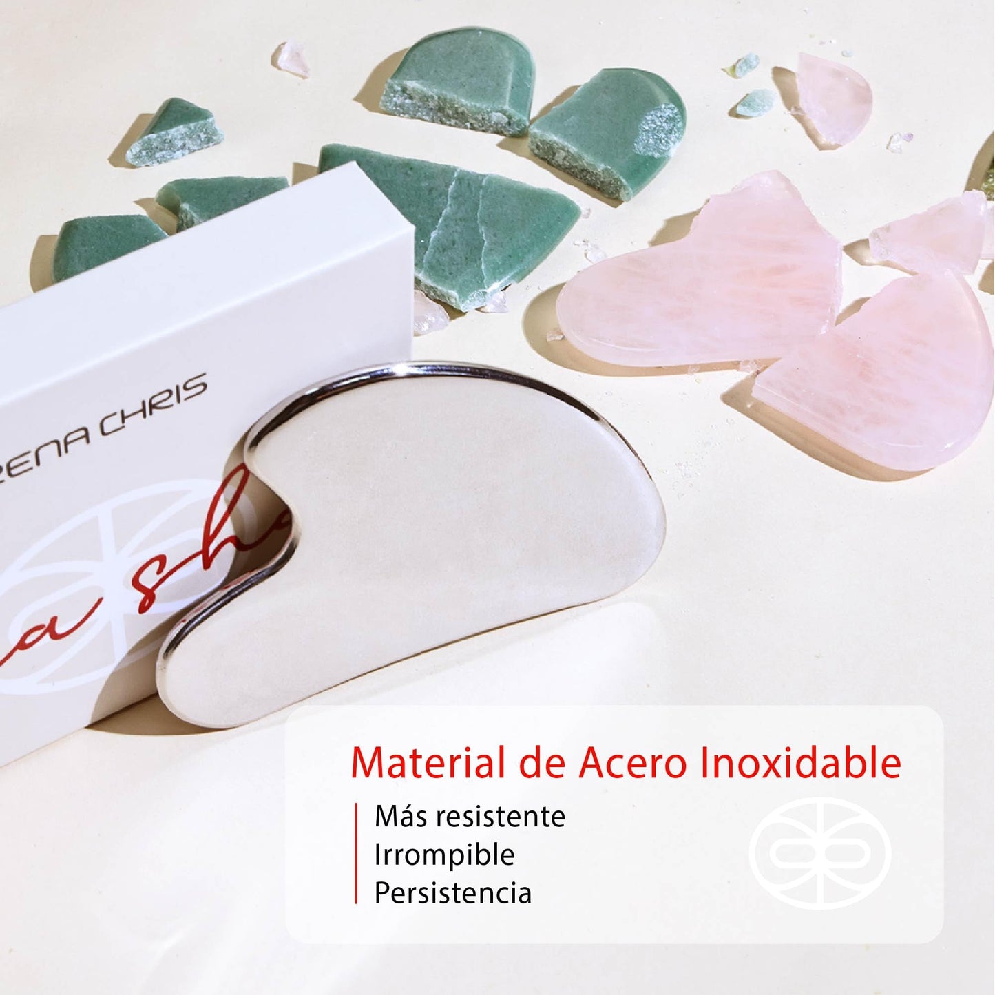 Rena Chris Gua Sha Facial Massager, Stainless Steel GuaSha Stone for Sculpting Jawline, Removing Eye Bags, Skin Care Gifts(Silver)