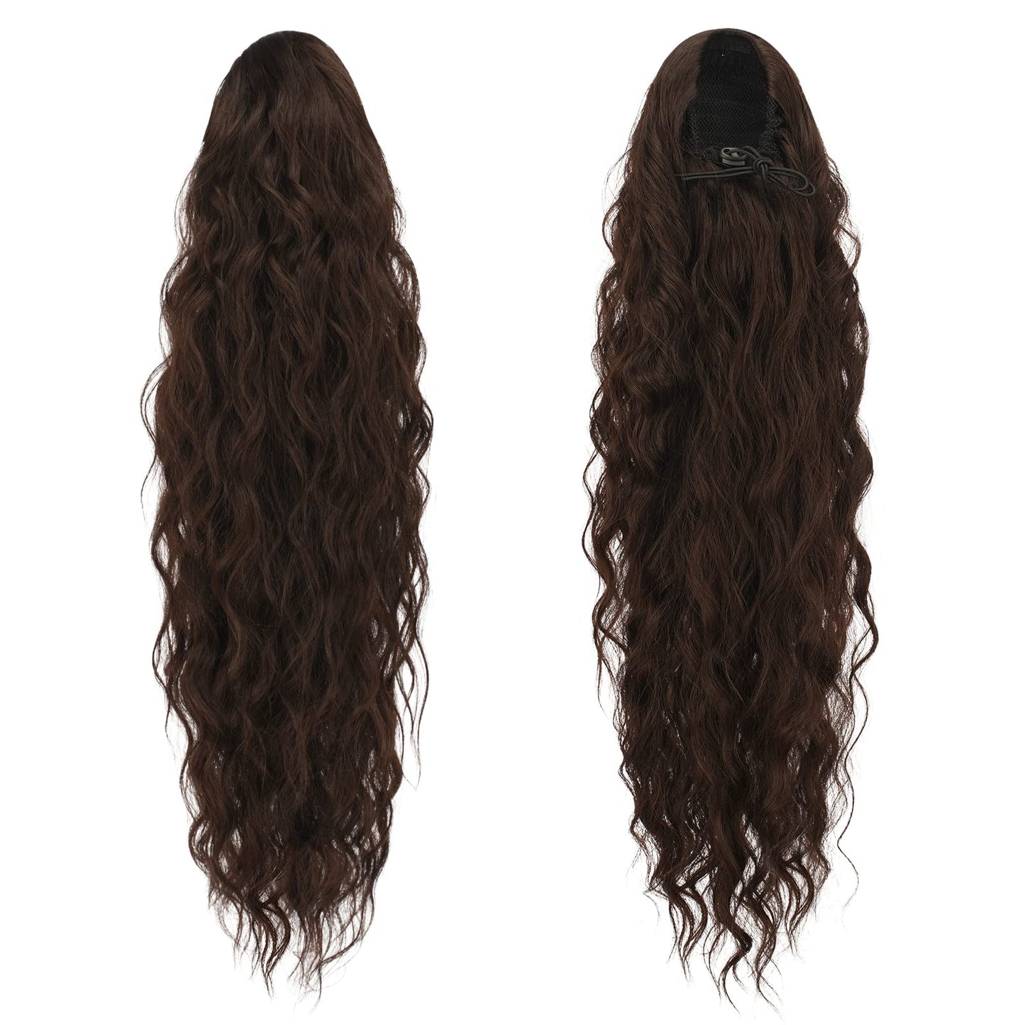 Coleta Postiza Ondulada con Cordón 65 cm - Marrón Oscuro FESHFEN